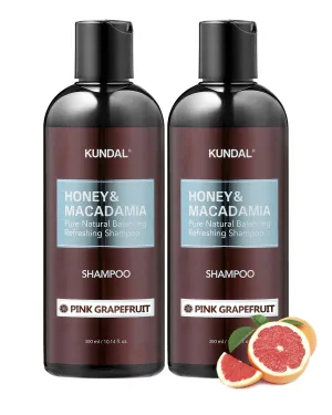 KUNDAL Natural Hair Shampoo Set [Pink Grapefruit Scent]- Ultimate Damage Hair Repair Strengthen, Nourish dry, with Honey, Argan Oil, Macadamia Oil, Free Sulfate 600ml(20.3 Fl Oz)