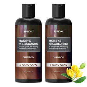 KUNDAL Natural Hair Shampoo [Ylang Ylang Scent] Ultimate Damage Hair Repair Strengthen, Nourish dry, with Honey, Argan Oil, Macadamia Oil, Free Paraben & Sulfate 600ml (300ml x2ea) 20.28 Fl Oz
