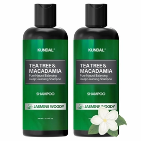 KUNDAL Tea Tree & Macadamia Deep Cleansing Shampoo - Korean Hair Care, Scalp Care, Tea Tree extract, For All hair Types 10.14fl oz each (Pack of 2) (Jasmine Woody)
