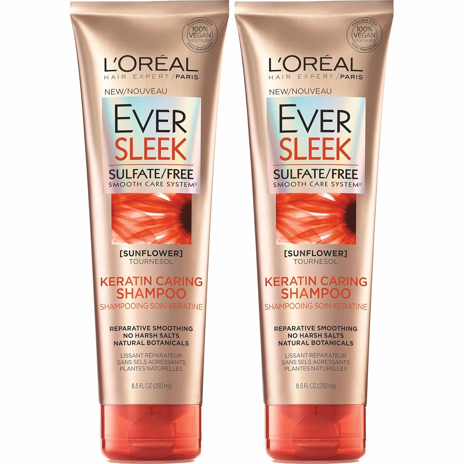L’Oréal Paris Hair Care EverSleek Keratin Caring Shampoo, with Sunflower Oil, 2 Count (8.5 Fl; Oz each)