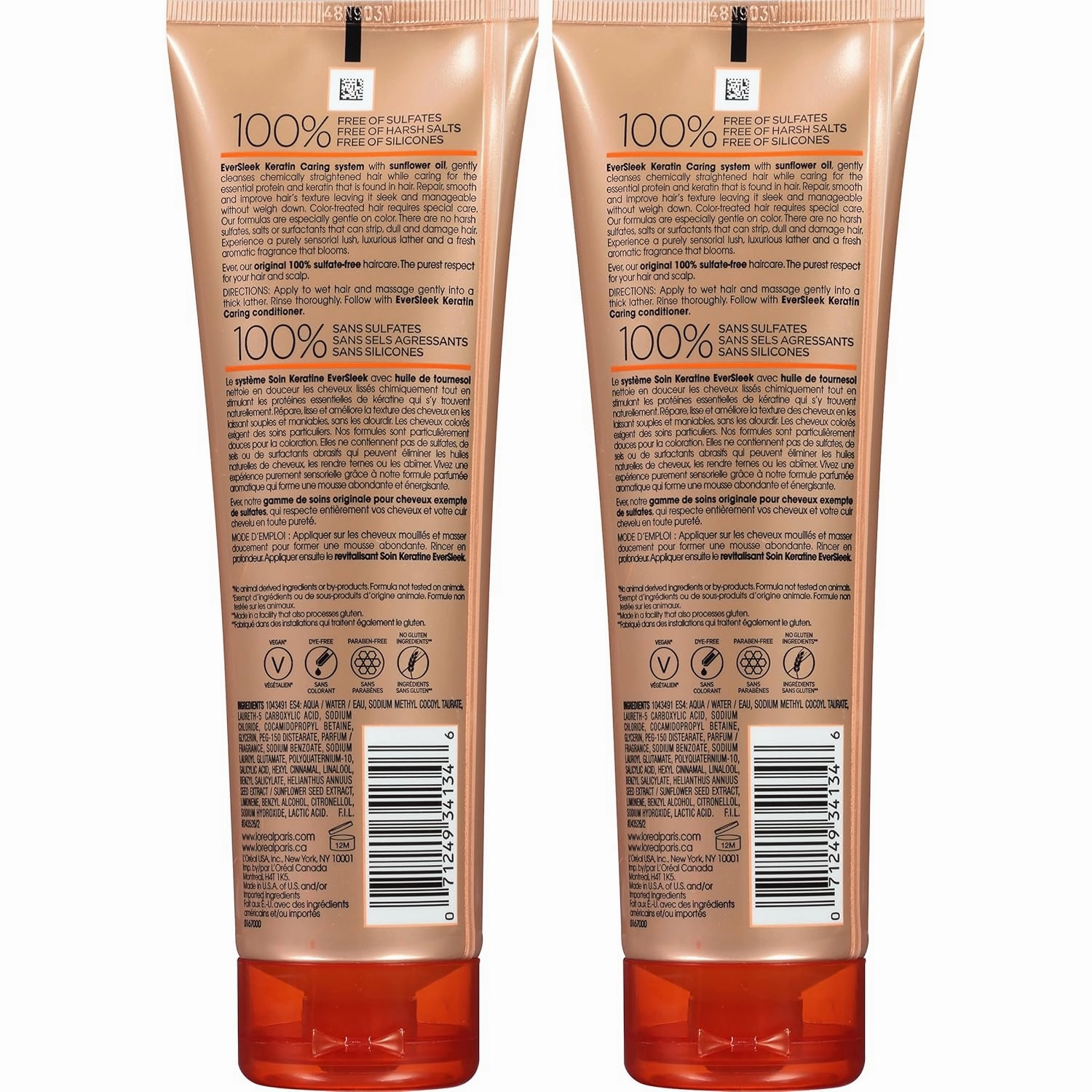 L’Oréal Paris Hair Care EverSleek Keratin Caring Shampoo, with Sunflower Oil, 2 Count (8.5 Fl; Oz each)