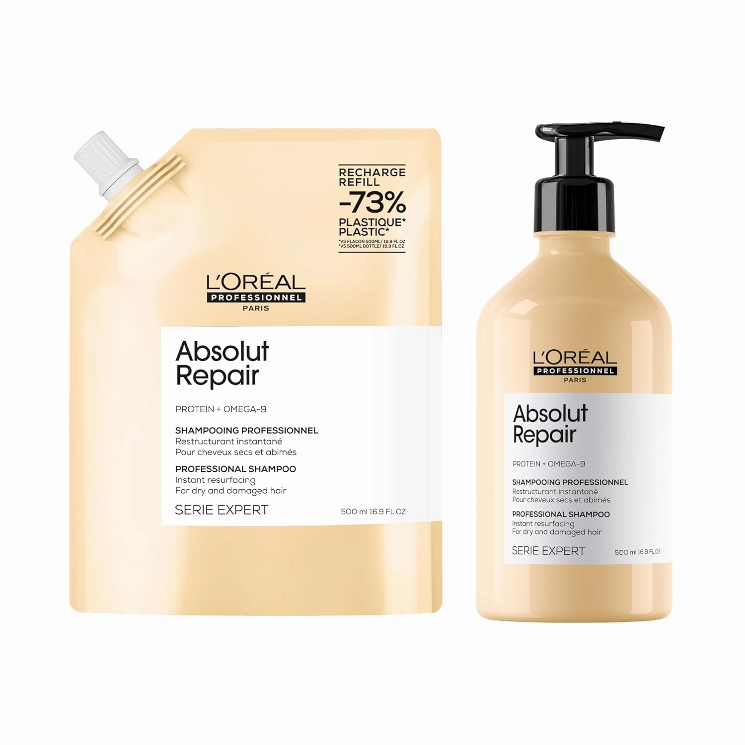 L'Oréal Professionnel Paris Absolut Repair Shampoo – Nourishing Protein Shampoo For Dry, Damaged Hair, Repairs Damage and Provides Shine, 16.9 Fl Oz (Pack of 2)