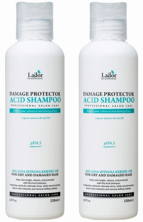 LA'DOR Damage Protector Acid Shampoo (2x 5.07 fl.oz.) - 4.5 pH Acidic Formulation for Hair and Scalp pH Balance, Helps Neutralize Alkaline pH from Dyes and Bleaching LADOR