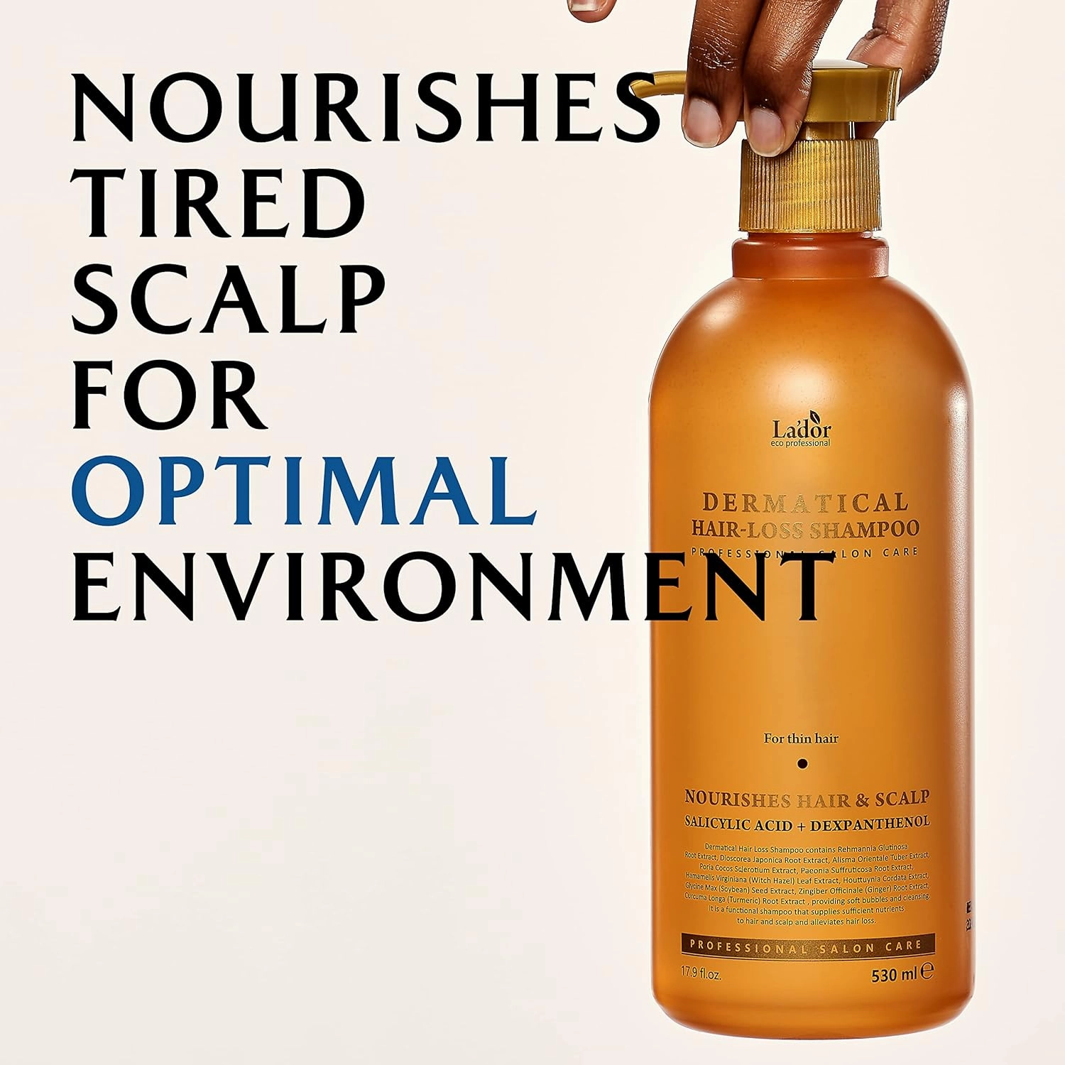 LA'DOR Dermatical Anti Hair Loss & Hair Growth Shampoo - Deep Cleanse, Nourish, Soothe Damaged Scalp w/Salicylic Acid, Dexpanthenol, Niacinamide, Menthol (17.9 Fl Oz, Thinning & Damaged Hair)