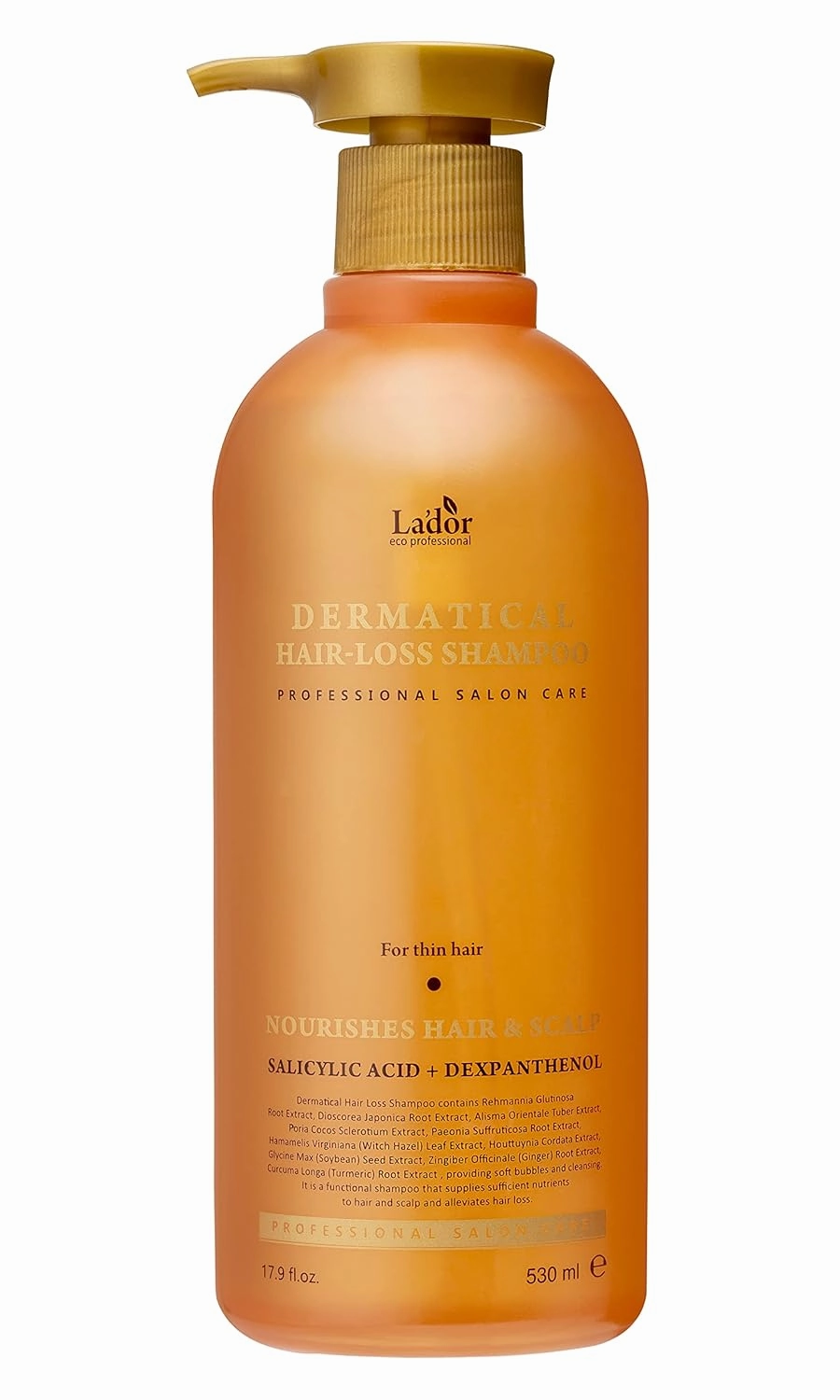 LA'DOR Dermatical Anti Hair Loss & Hair Growth Shampoo - Deep Cleanse, Nourish, Soothe Damaged Scalp w/Salicylic Acid, Dexpanthenol, Niacinamide, Menthol (17.9 Fl Oz, Thinning & Damaged Hair)