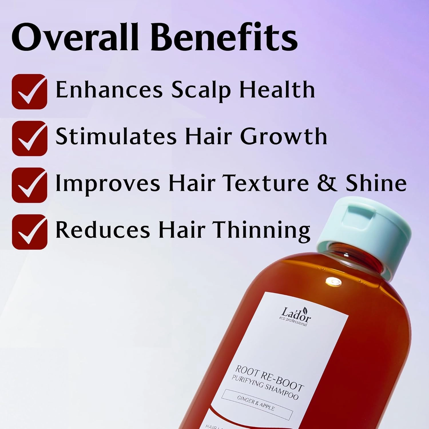 LA'DOR Root Re-boot Refreshing Hair Loss Relief Shampoo Purifying w/Ginger Root & Apple Extract - Deep Cleansing, Cooling Sensation for Sensitive Scalp Korean Haircare 10oz