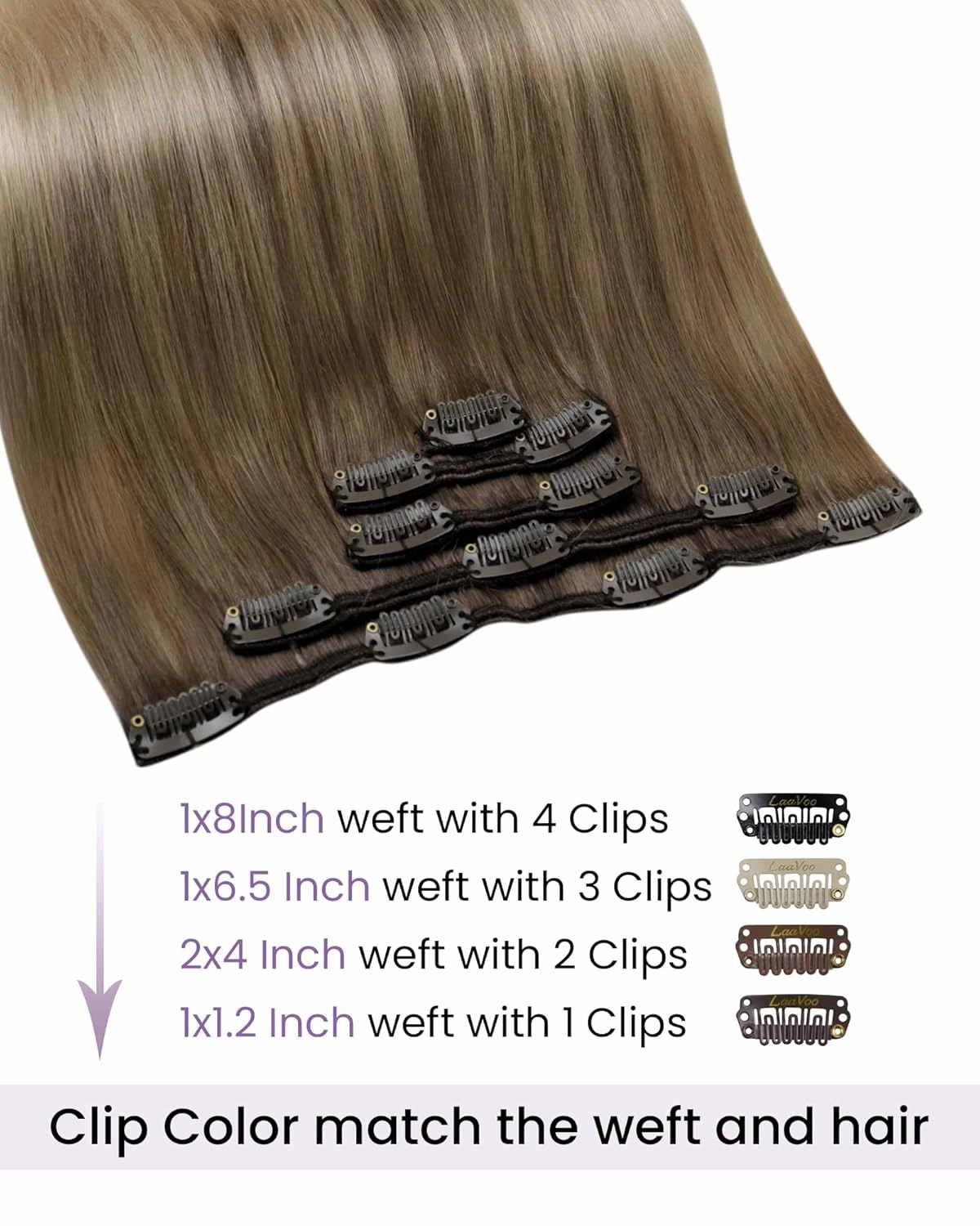 LaaVoo Clip in Hair Extensions Real Human Hair Light Brown to Ash Blonde Mix Platinum Blonde Balayage Human Hair Clip in Extensions Blonde Ombre Hair Extensions Clip ins 20 Inch 5pcs/80g