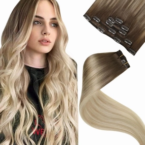 LaaVoo Clip in Hair Extensions Real Human Hair Light Brown to Ash Blonde Mix Platinum Blonde Balayage Human Hair Clip in Extensions Blonde Ombre Hair Extensions Clip ins 20 Inch 5pcs/80g