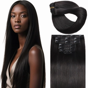 Lacer Clip in Hair Extensions Real Human Hair, 1B Natural Black, Clip in 100% Brazilian Remy Human Hair Extensions 7pcs Per Set 18 Inch 120g