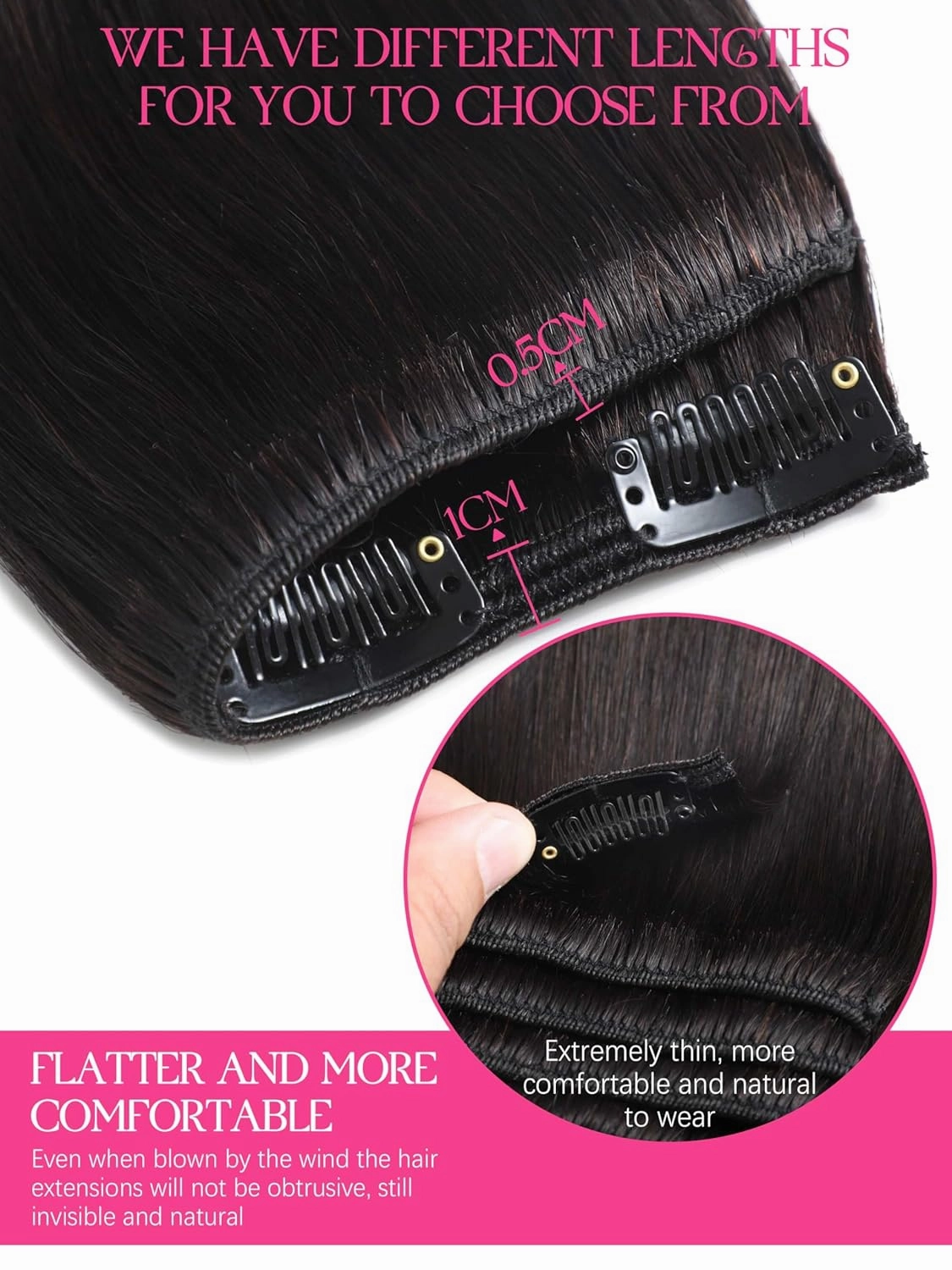 Lacer Clip in Hair Extensions Real Human Hair, 1B Natural Black, Clip in 100% Brazilian Remy Human Hair Extensions 7pcs Per Set 18 Inch 120g