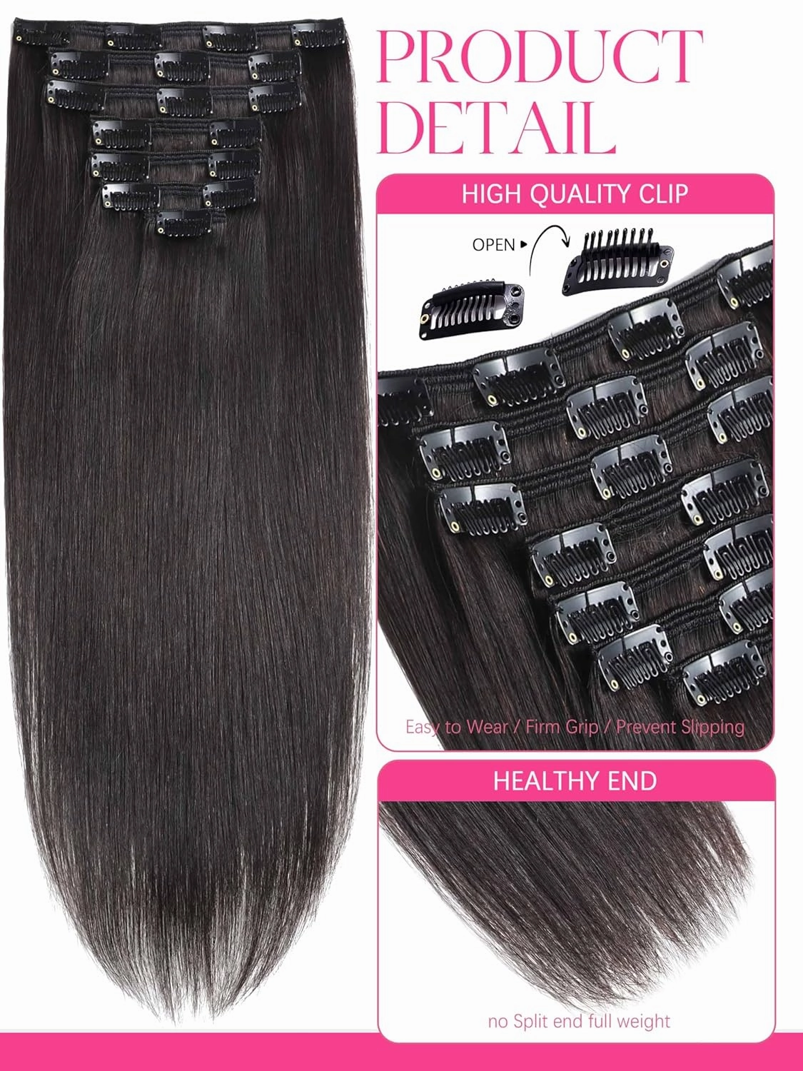 Lacer Clip in Hair Extensions Real Human Hair, 1B Natural Black, Clip in 100% Brazilian Remy Human Hair Extensions 7pcs Per Set 18 Inch 120g