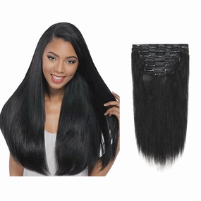 Lacer Soft Real Remy Thick Yaki Clip in Hair Extensions Human Hair, Jet Black 18inch Yaki Straight Human Hair Clip ins for African American Black Women Relaxed Hair 7 Pieces 120G with 17 Clips