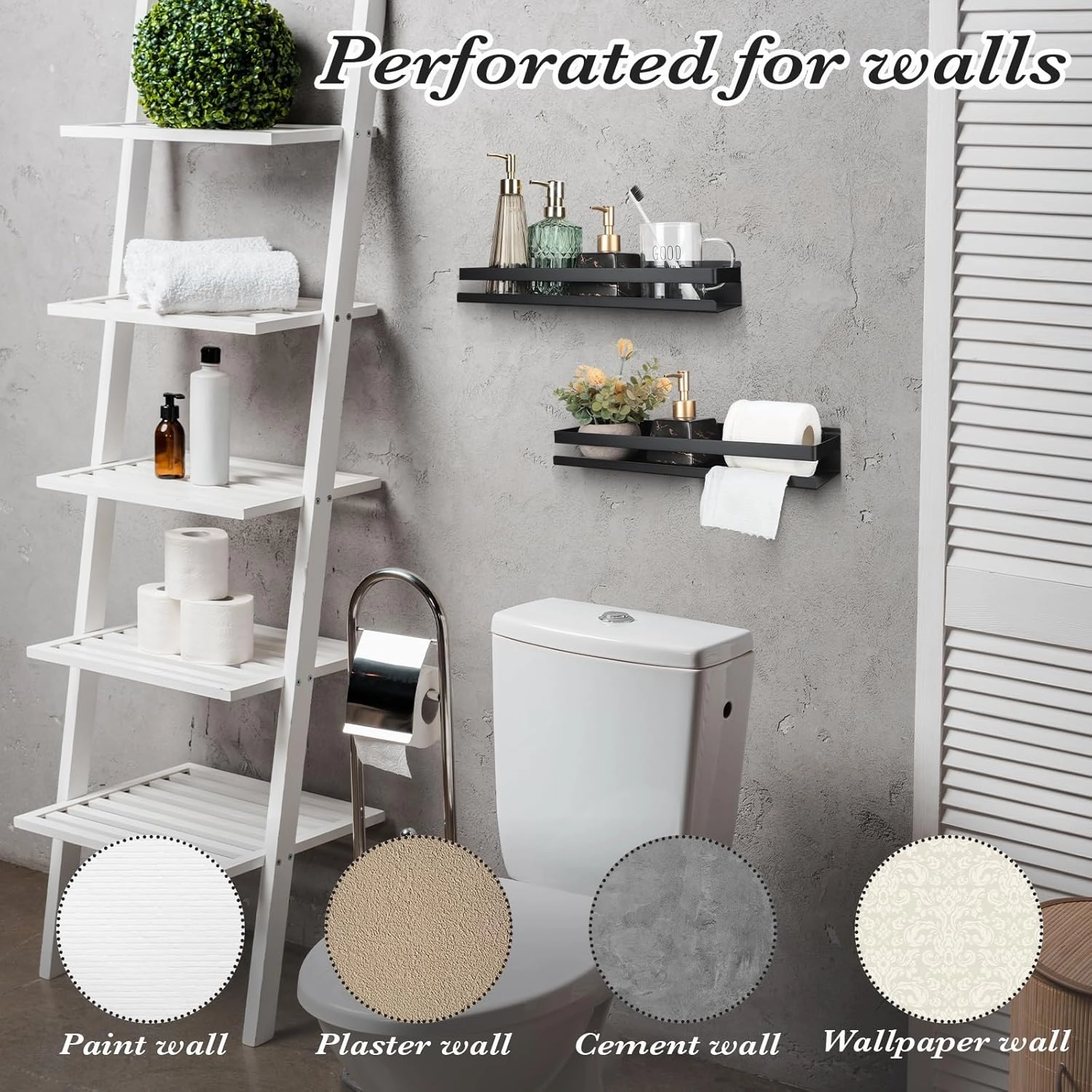 Lallisa 2 Pieces Stainless Steel Shelf Bathroom Shower Floating Shelves Wall Mounted Shower Caddy Basket Shelf Storage Organizer Shelves for Bathroom, Kitchen, Living Room (Black,15.75 Inch/ 40 cm)