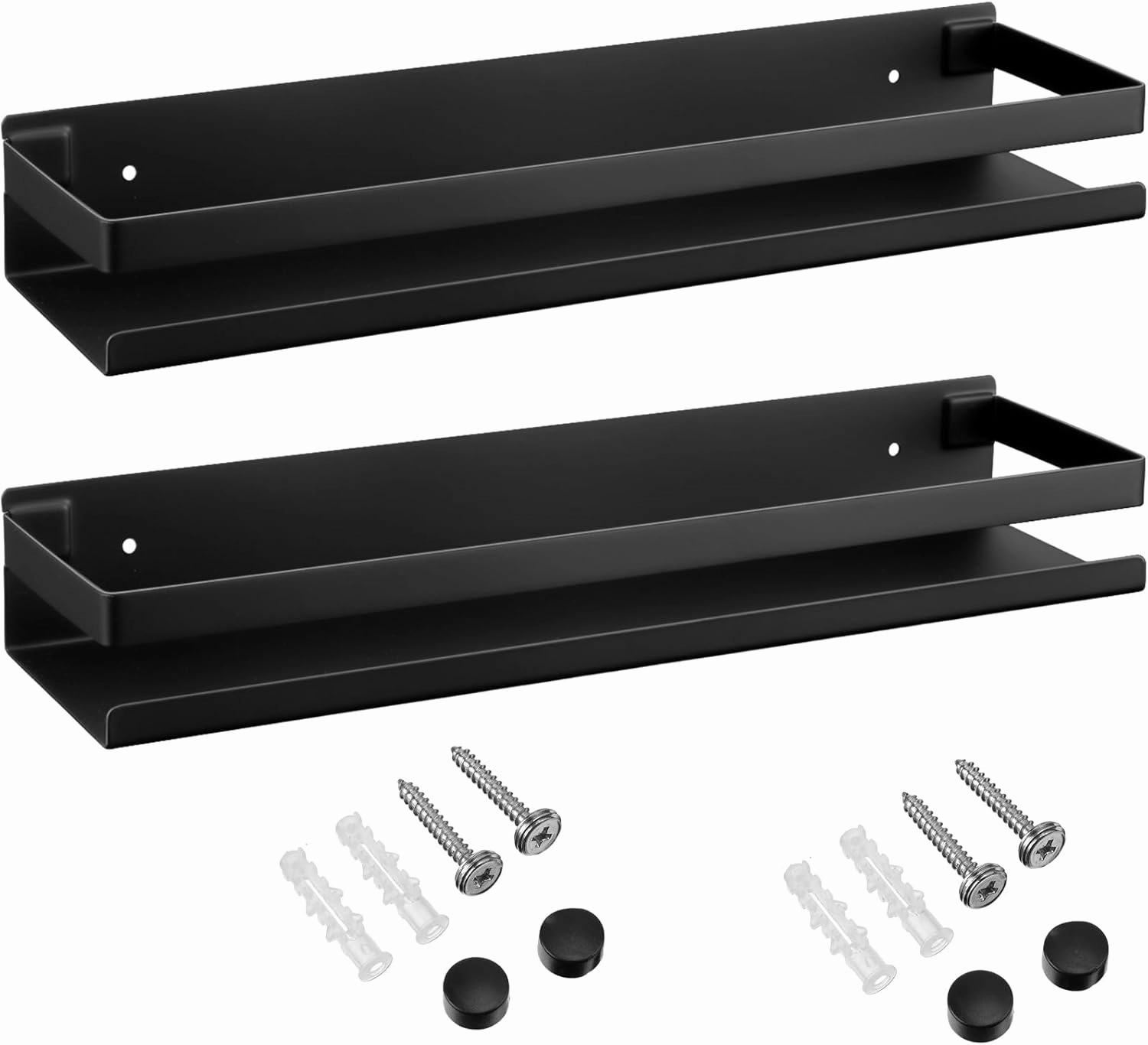 Lallisa 2 Pieces Stainless Steel Shelf Bathroom Shower Floating Shelves Wall Mounted Shower Caddy Basket Shelf Storage Organizer Shelves for Bathroom, Kitchen, Living Room (Black,15.75 Inch/ 40 cm)