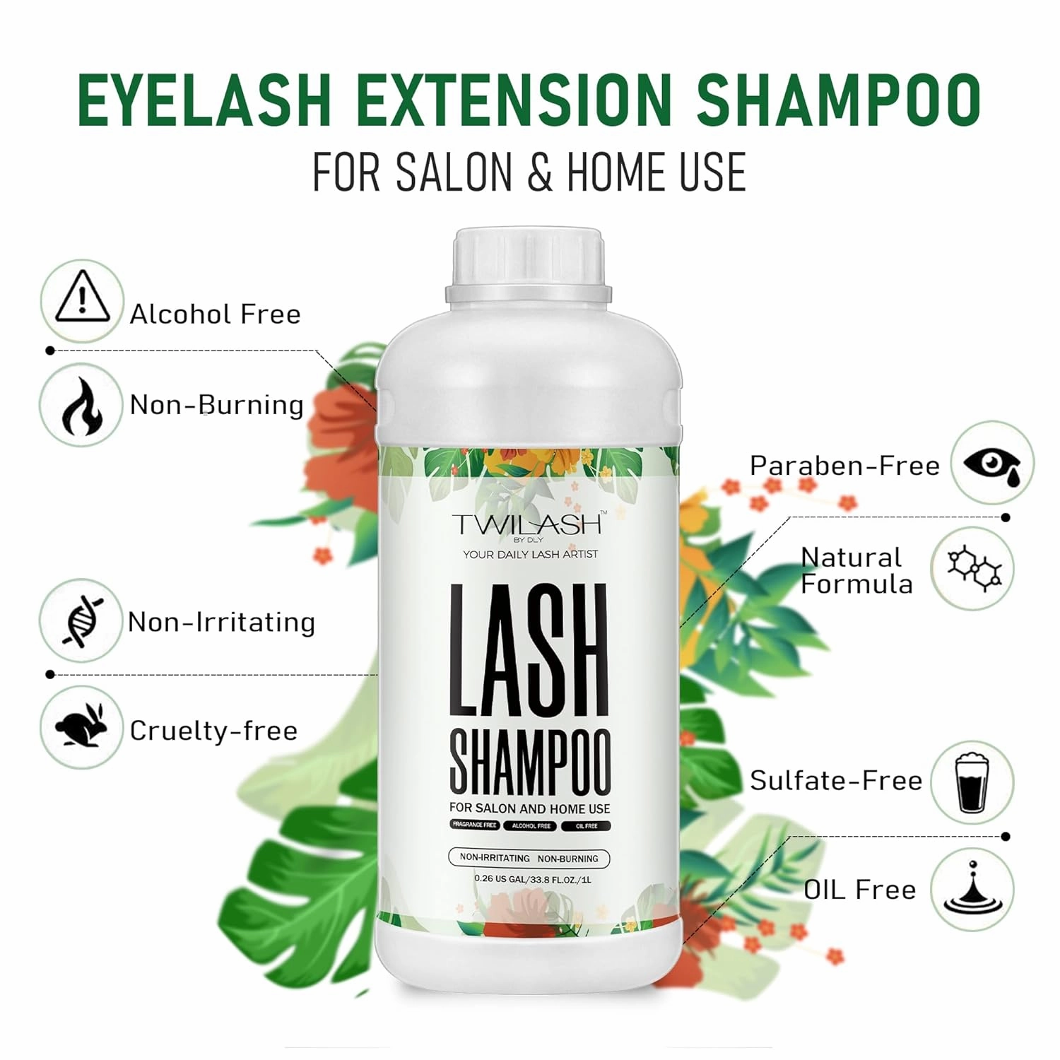 Lash Shampoo Bulk, Eyelash Cleanser for Extensions 1 Liter - 2 Foam Pump Bottles, 2 Lash Cleansing Brushes, Dispenser Pump - Eyelid Foaming Cleanser for Professional Salon and Home Use