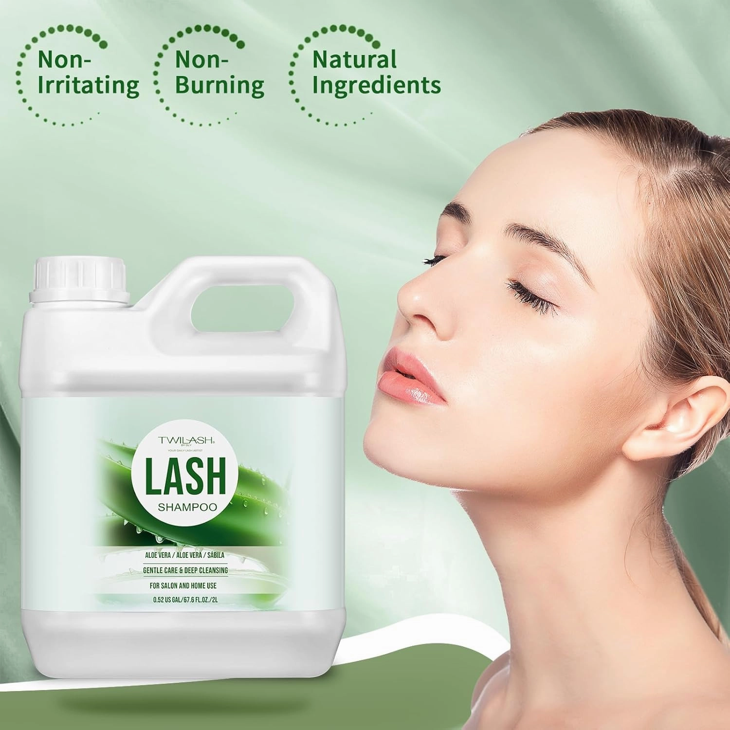 Lash Shampoo Bulk, Eyelash Cleanser for Extensions 2 Liters, Dispenser Pump, Non-irritating or Burning Eyelid Foaming Cleanser for Professional Salon and Home Use (Aloe Vera-2L)