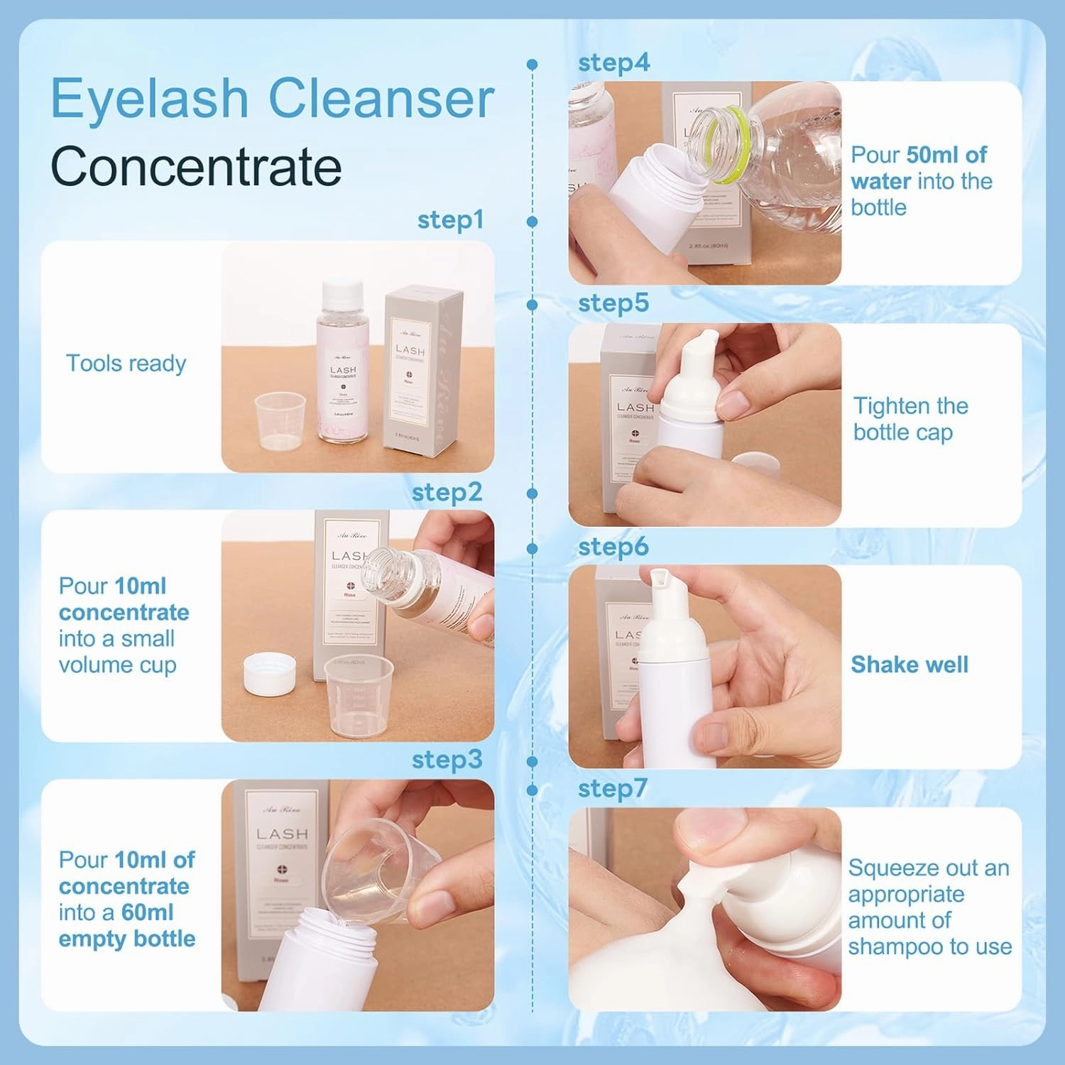 Lash Shampoo Concentrate 100ml Lash Extension Cleanser Oil-Free Eyelash Extension Shampoo with Salon Home Care -Makes 20 Bottles 60ml Lash Shampoo,Unscented