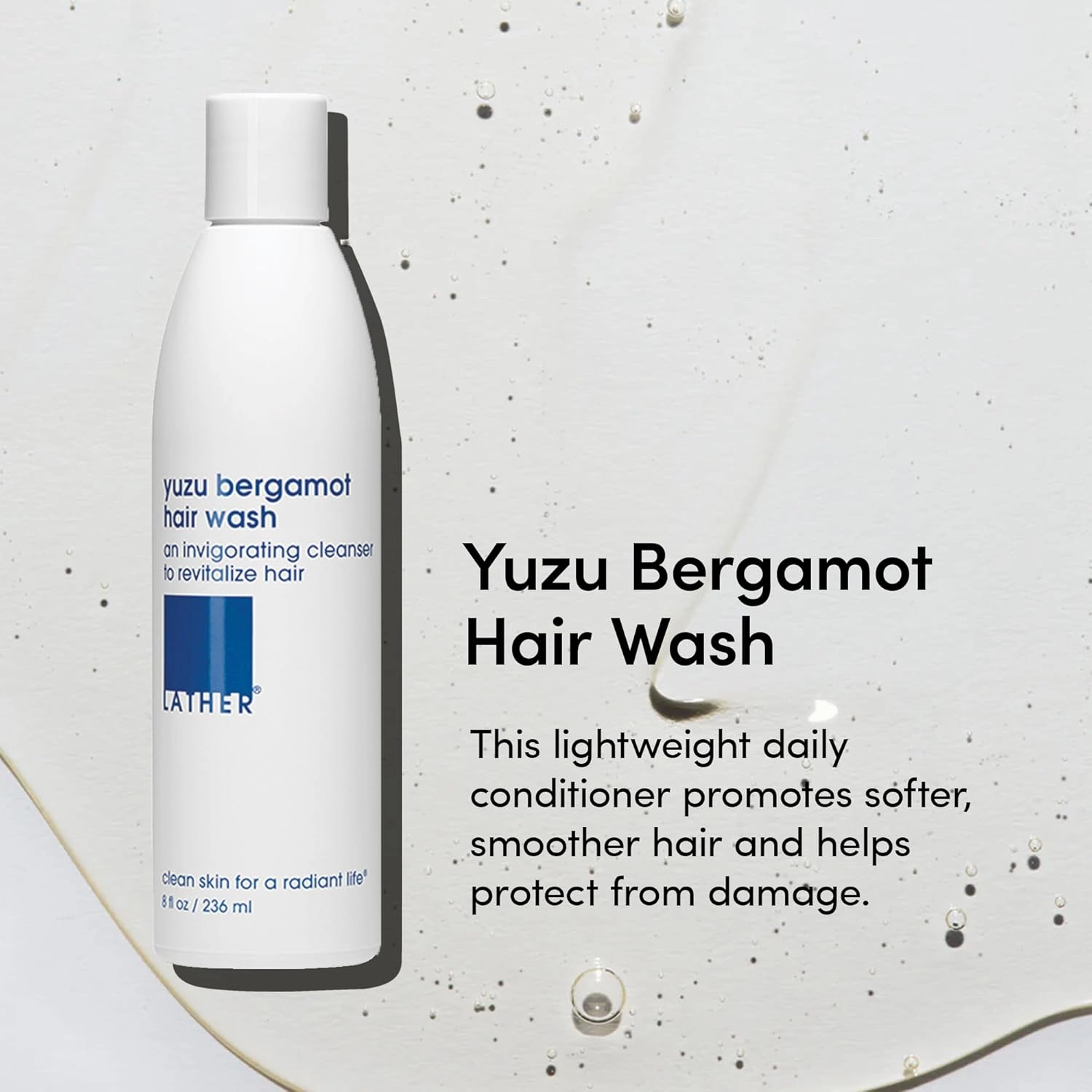LATHER - Yuzu Bergamot Hair Wash, 8 fl oz - Daily Shampoo & Cleanser - Revitalize Hair - Yuzu, Orange Bergamot, Citrus - Sensitive Skin Safe - Hotel Approved - Vegan, Cruelty Free - Beauty & Hair Care