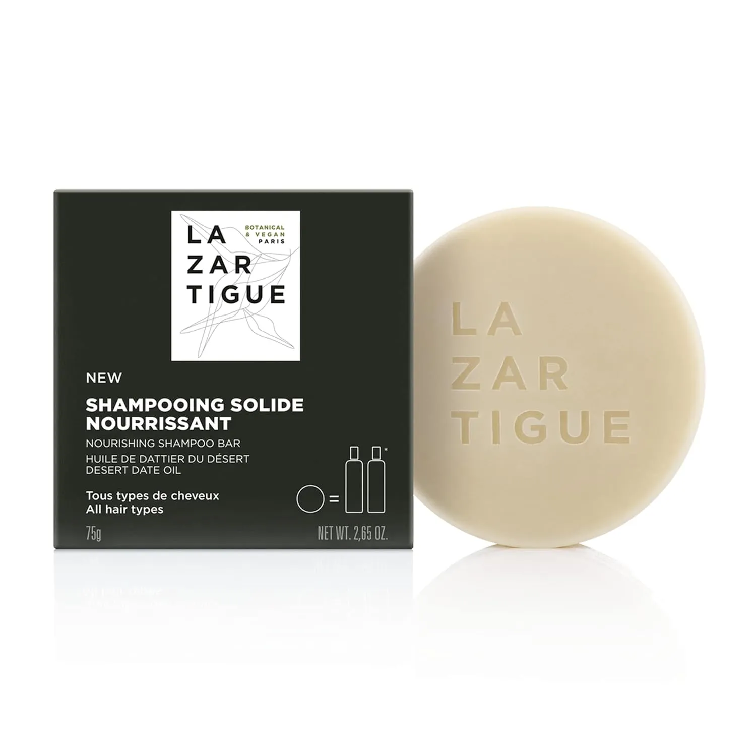 Lazartigue Gentle Solid Bar Shampoo, Desert Date Oil, Nourishes & Cleanses, Vegan, Sulfate & Silicone Free, 2.65 oz