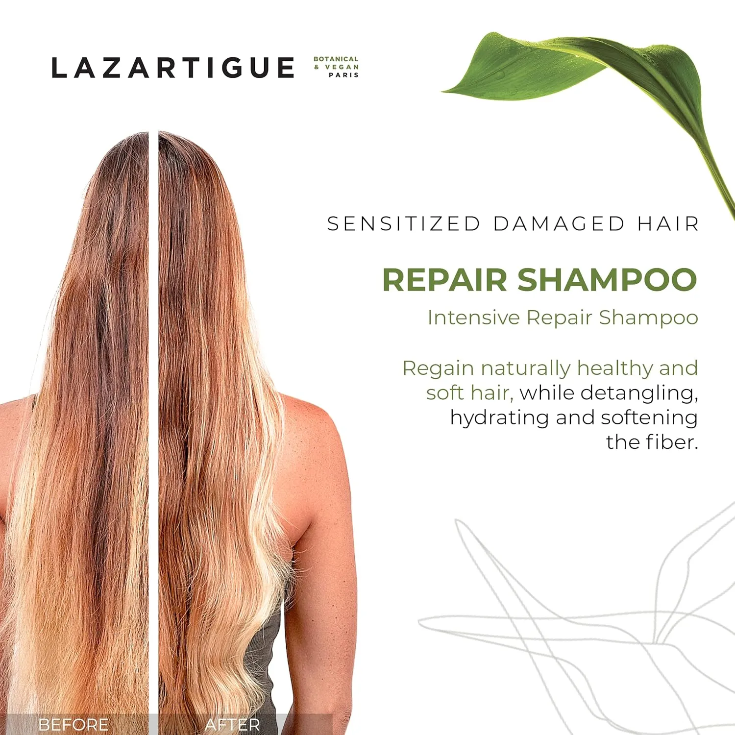 Lazartigue Repair Shampoo, Enriched with Vegetal Keratin, Helps Damage Deep Down & Restructures Hair Fiber, Strengthens Hair and Leaves it Silky Right to the Ends