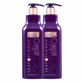 Leaf & Flower Shampoo & Conditioner 33.6 oz Duo Set | Necessities And Essentails Packaging (Purple/Curl Repair)