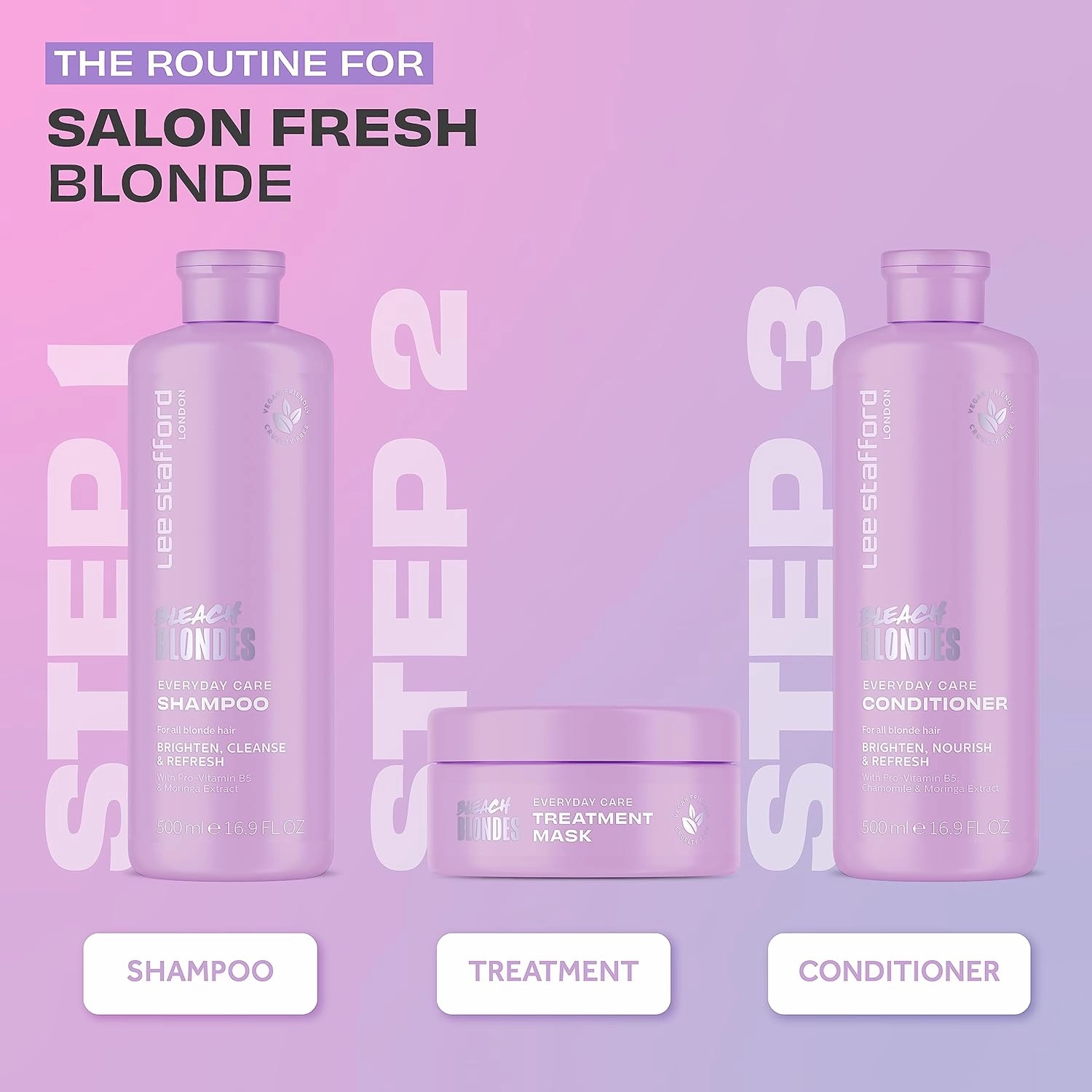 Lee Stafford Daily Blonde Shampoo | Bleach Blondes Everyday Care Cleanser - Best to Neutralizes Yellow Tones, Brightens & Refreshes for a Lighter Blonde, Hydrate Dry, Damaged Hair, 16.7 Fl Oz