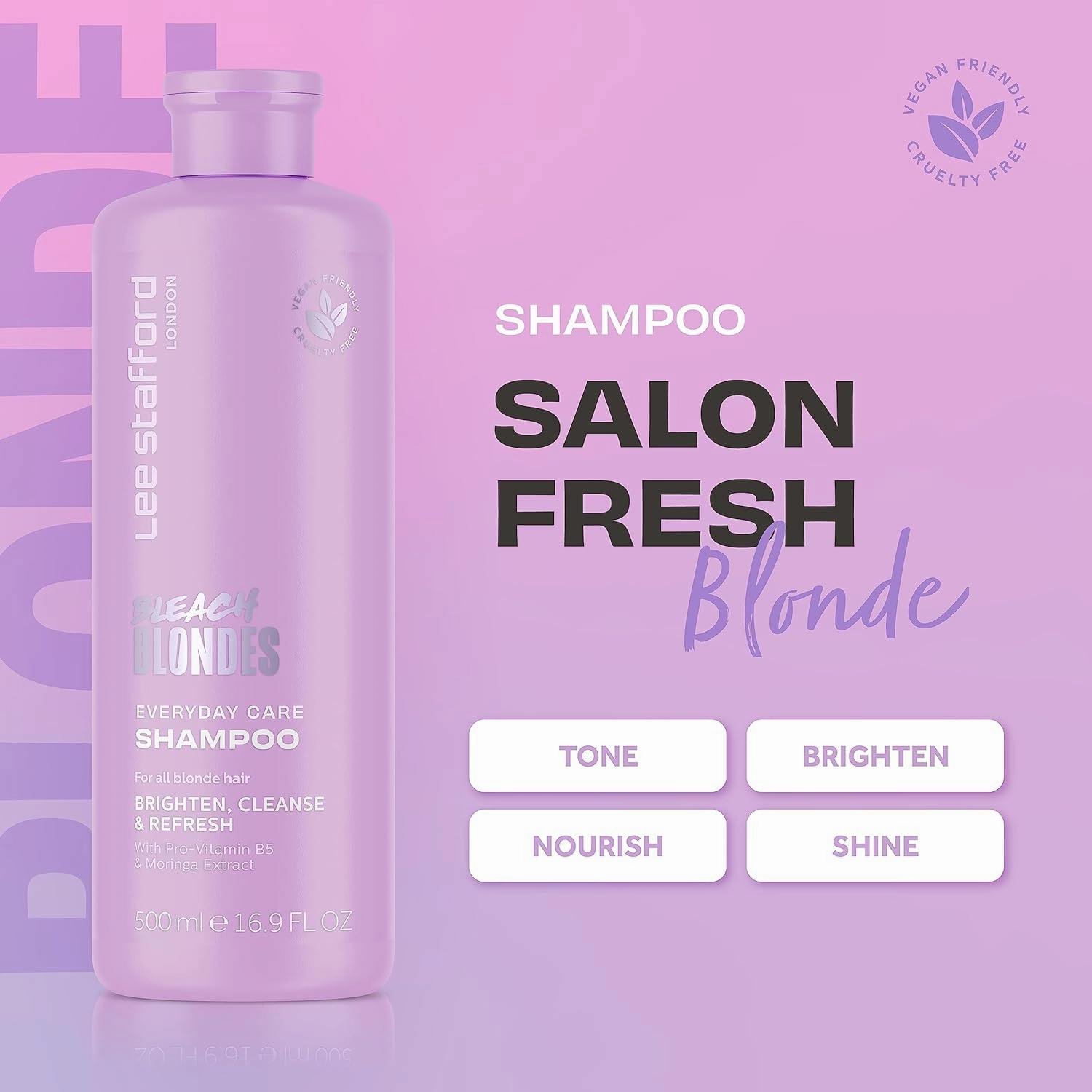 Lee Stafford Daily Blonde Shampoo | Bleach Blondes Everyday Care Cleanser - Best to Neutralizes Yellow Tones, Brightens & Refreshes for a Lighter Blonde, Hydrate Dry, Damaged Hair, 16.7 Fl Oz
