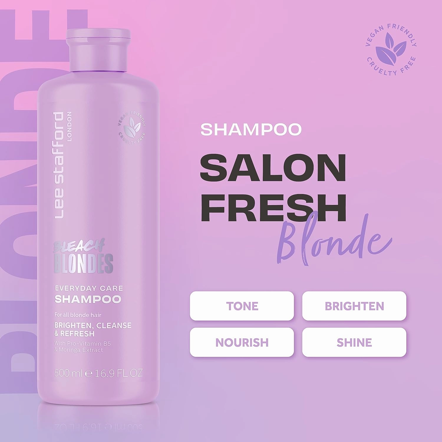 Lee Stafford Daily Blonde Shampoo | Bleach Blondes Everyday Care Cleanser - Best to Neutralizes Yellow Tones, Brightens & Refreshes for a Lighter Blonde, Hydrate Dry, Damaged Hair, 16.7 Fl Oz