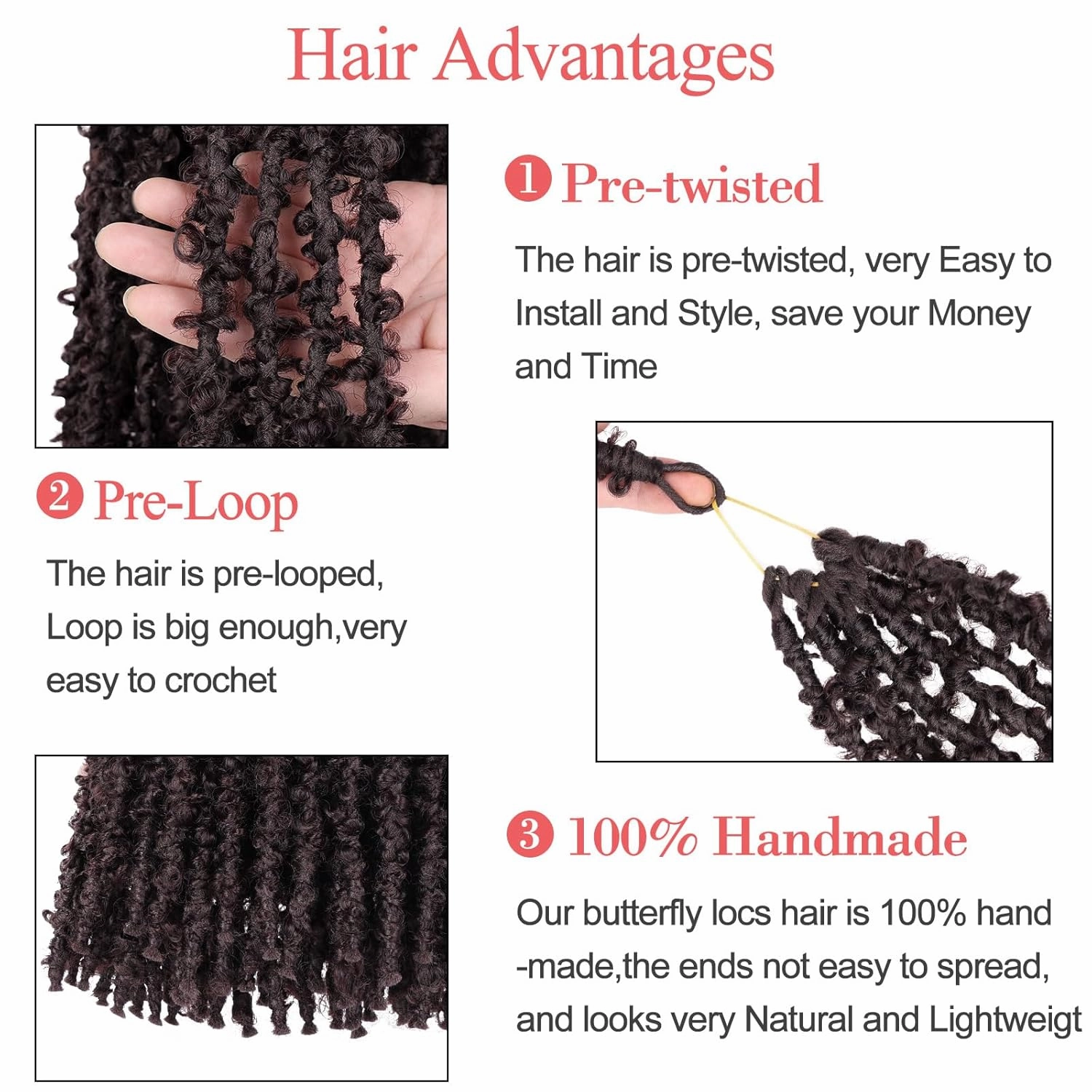 Leeven 12 Inch Pre-twisted Butterfly Locs Crochet Hair 6 Packs Short Crochet Butterfly Locs Dark Brown Synthetic Messy Distressed Faux Locs Crochet Hair Extensions for Women 4# 12 Strands/Pack