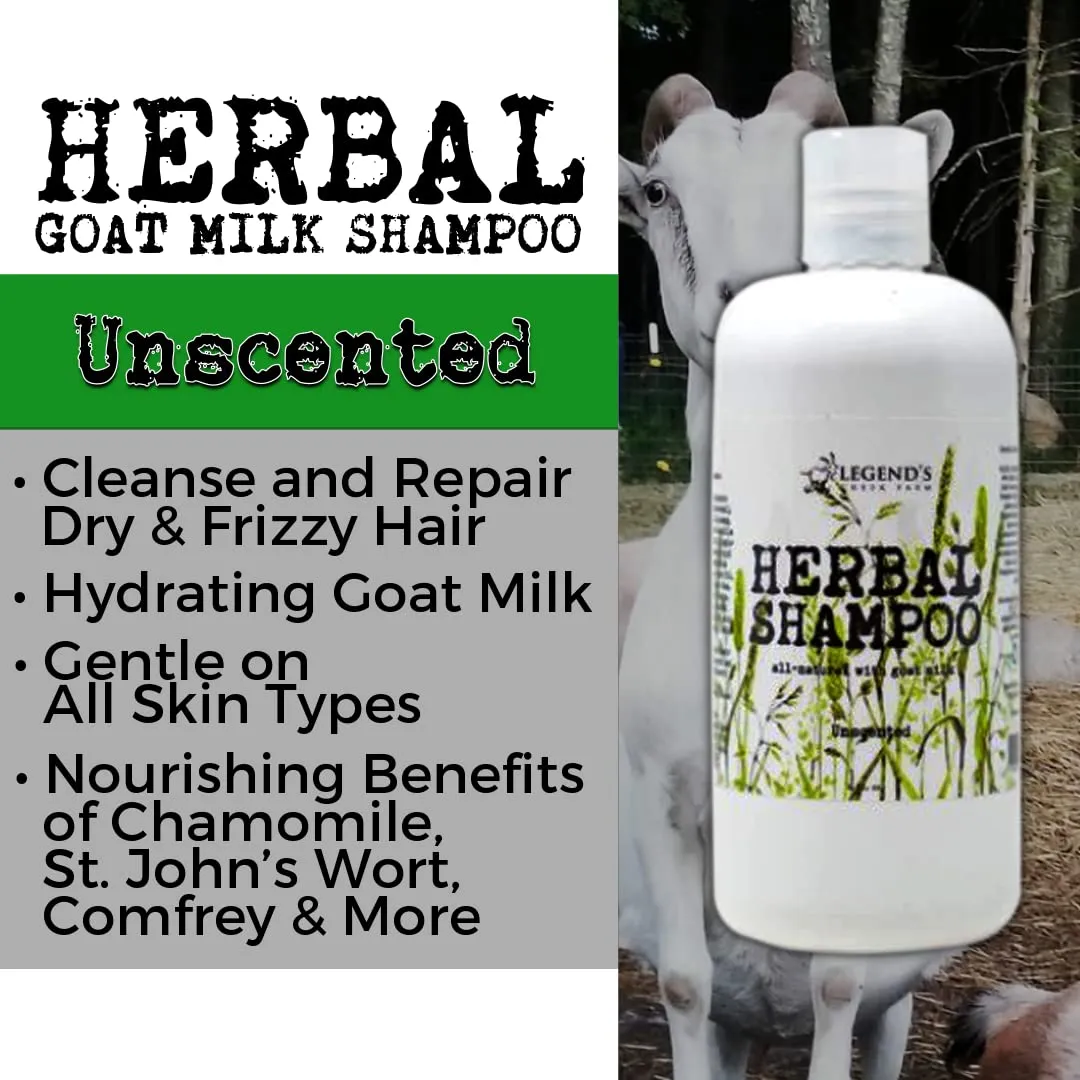 Legend's Creek Farm, Herbal Goat Milk Shampoo, Gently Cleansing & Soothing, Intense Softness & Shine, For Dry & Damaged Hair, 16 fl. Oz (Shampoo (Unscented))