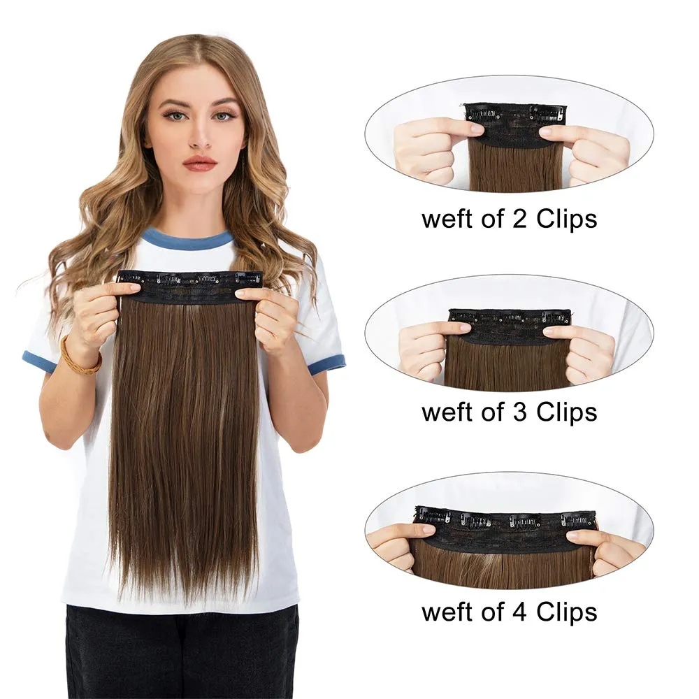 LELINTA 18" Straight Long 4 PCS Set Thick Clip in on Synthetic Hair Extensions Hairpieces for Women Light Chestnut Brown