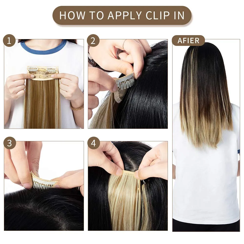 LELINTA 18" Straight Long 4 PCS Set Thick Clip in on Synthetic Hair Extensions Hairpieces for Women Light Chestnut Brown