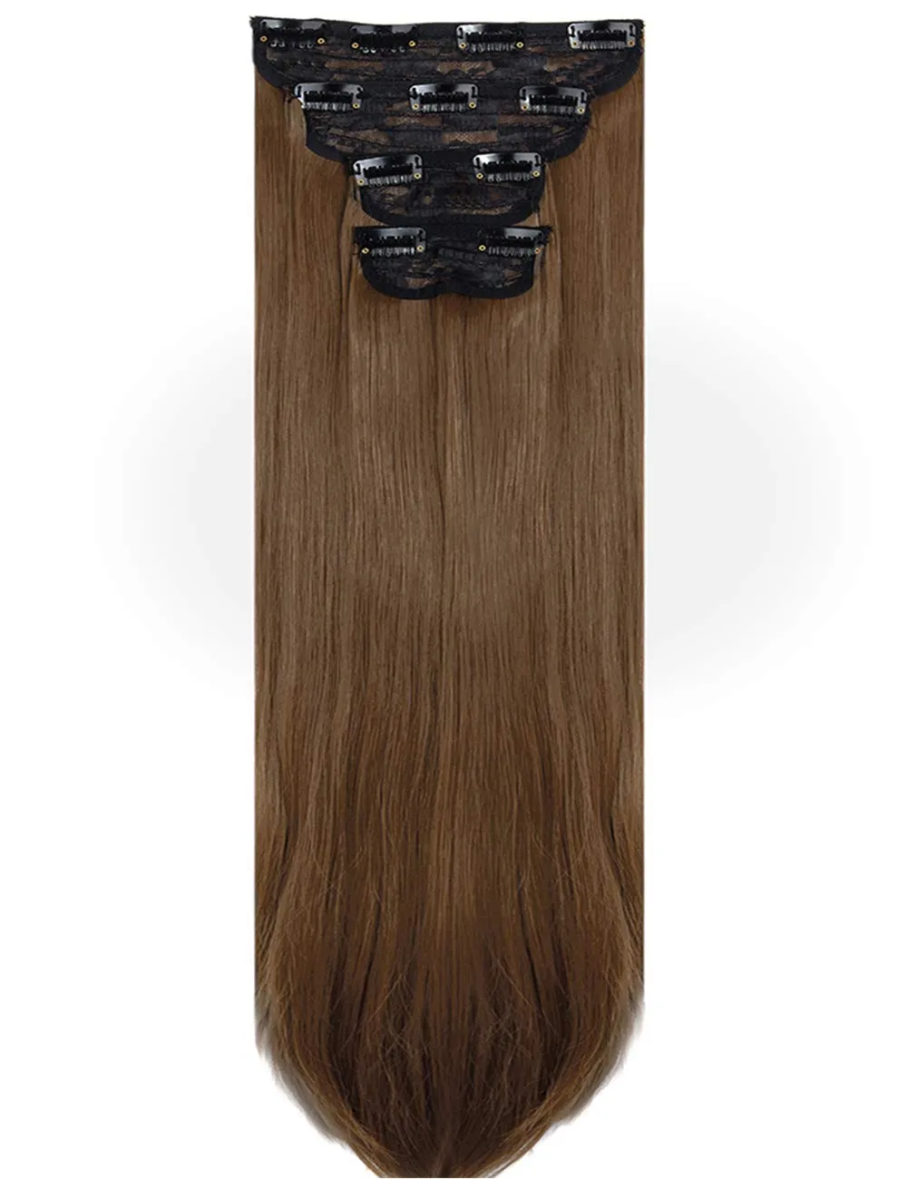 LELINTA 18" Straight Long 4 PCS Set Thick Clip in on Synthetic Hair Extensions Hairpieces for Women Light Chestnut Brown