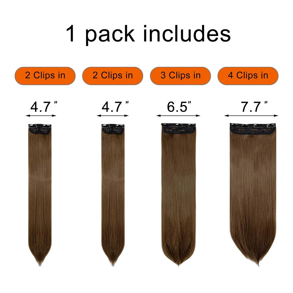 LELINTA 18" Straight Long 4 PCS Set Thick Clip in on Synthetic Hair Extensions Hairpieces for Women Light Chestnut Brown