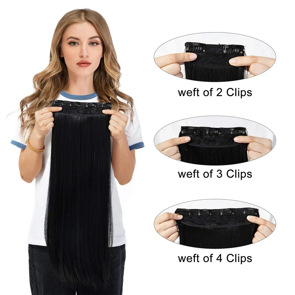LELINTA 24" Straight Long 4 PCS Set Thick Clip in on Synthetic Hair Extensions Hairpieces for Women Dark Black