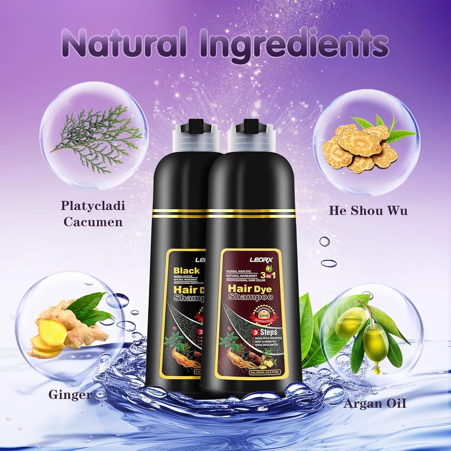 Leorx 3 In 1 Hair Dye and Color Shampoo, Chestnut Brown, 16.9 Fl Oz - Instant Herbal Refresh For Women & Men - Tintes Para El Cabello Profesional