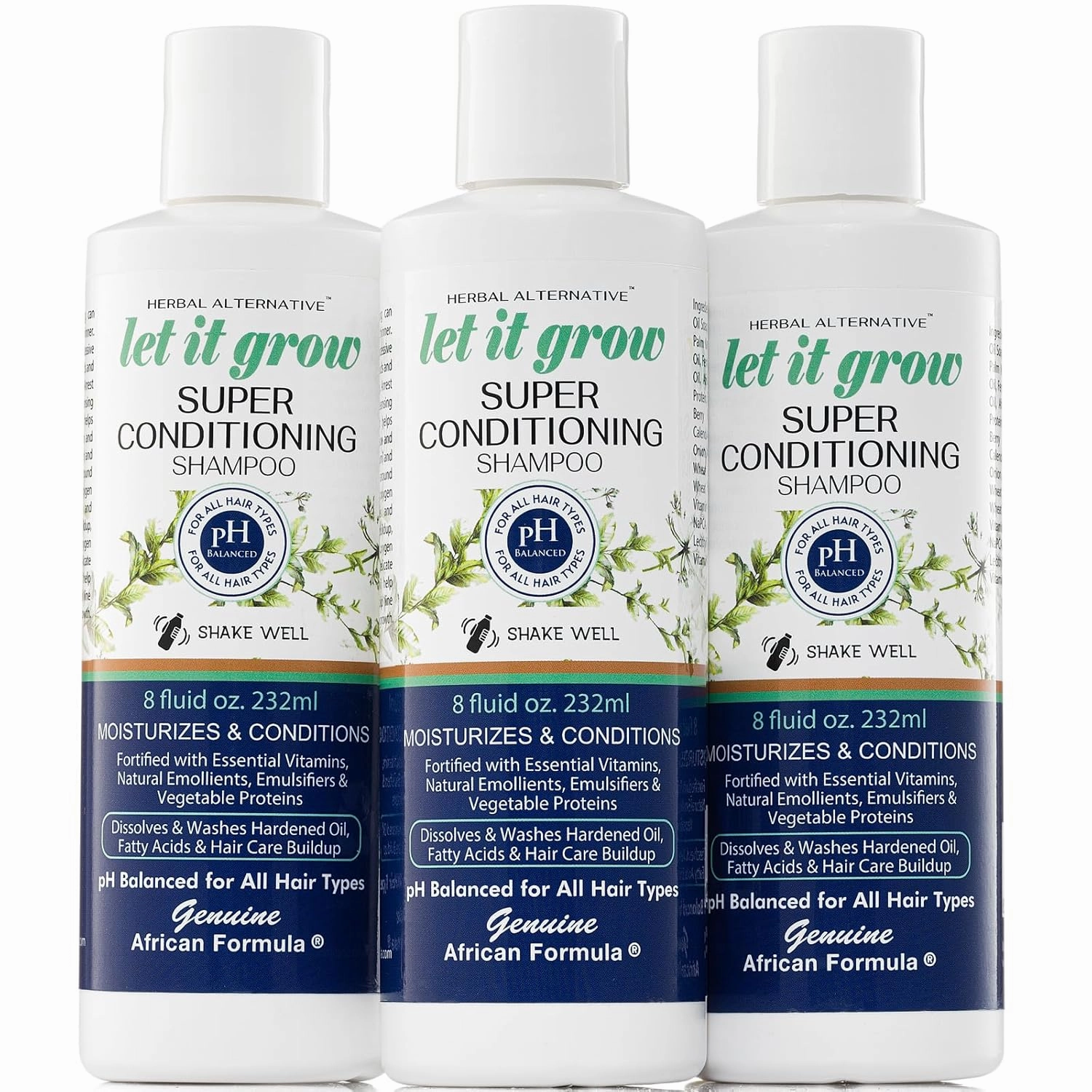 Let-It-Grow Natural Hair Loss Shampoo - Herbal Hair Thickening & Super Conditioning Shampoo - Organic Hair Growth, pH-Balanced Shampoo for All Hair Types - 8 oz. (Pack of 3)