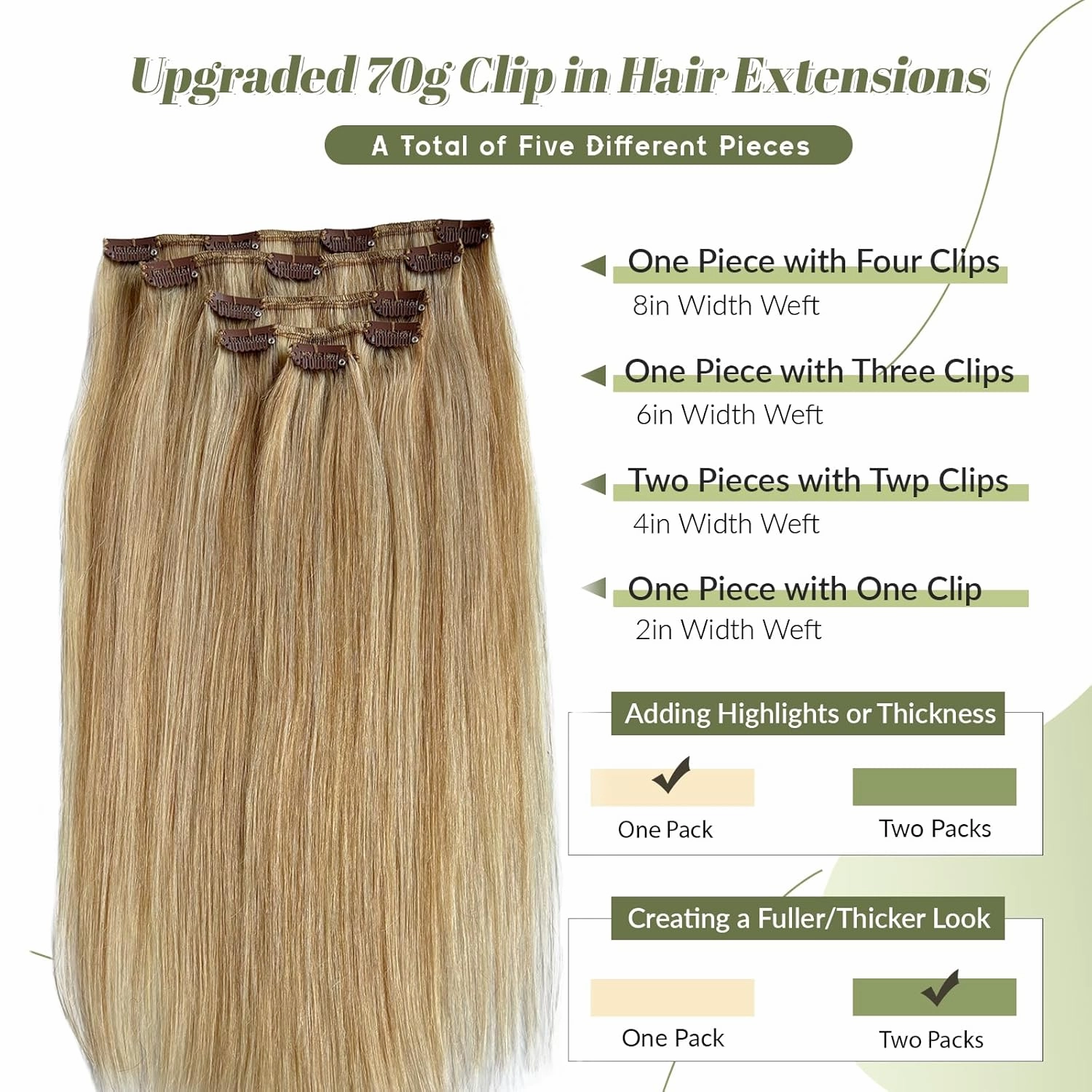 Licoville Blonde Highlight Remy Clip in Hair Extensions 22 Inch Balayage Dark Blonde Hair Extensions Real Human Hair Clip ins for Full Head 70g 5pcs