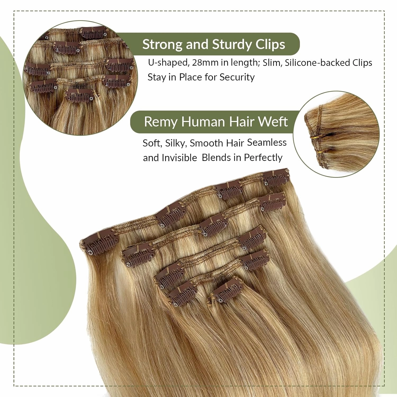 Licoville Blonde Highlight Remy Clip in Hair Extensions 22 Inch Balayage Dark Blonde Hair Extensions Real Human Hair Clip ins for Full Head 70g 5pcs