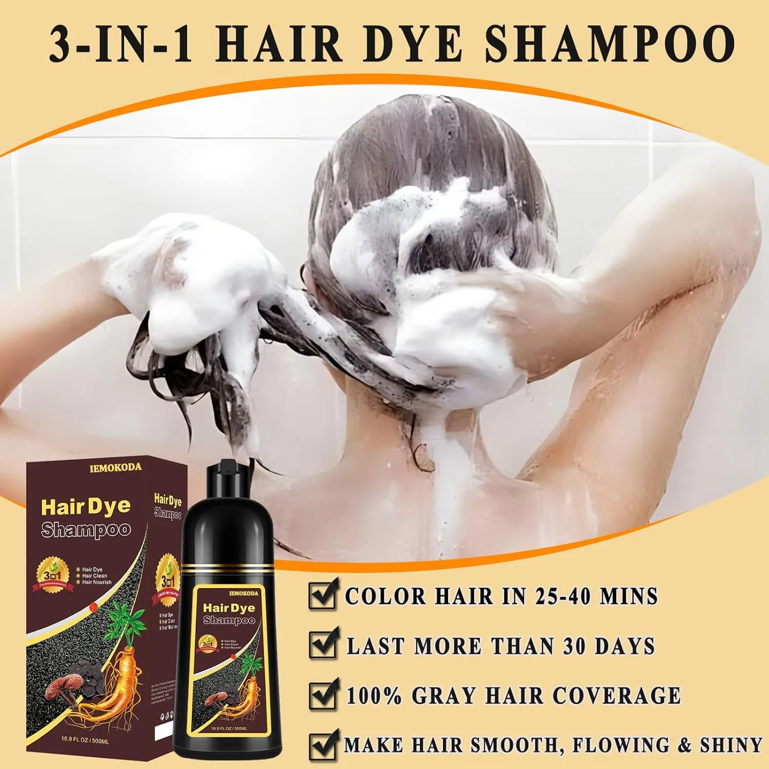 Light Brown Hair Dye Shampoo 3 in 1, Long-lasting & Natual Hair Color Shampoo, Herbal Ingredients Natural Shampoo Hair Dye Effect in Minutes, Gifts for Men Women 500ml