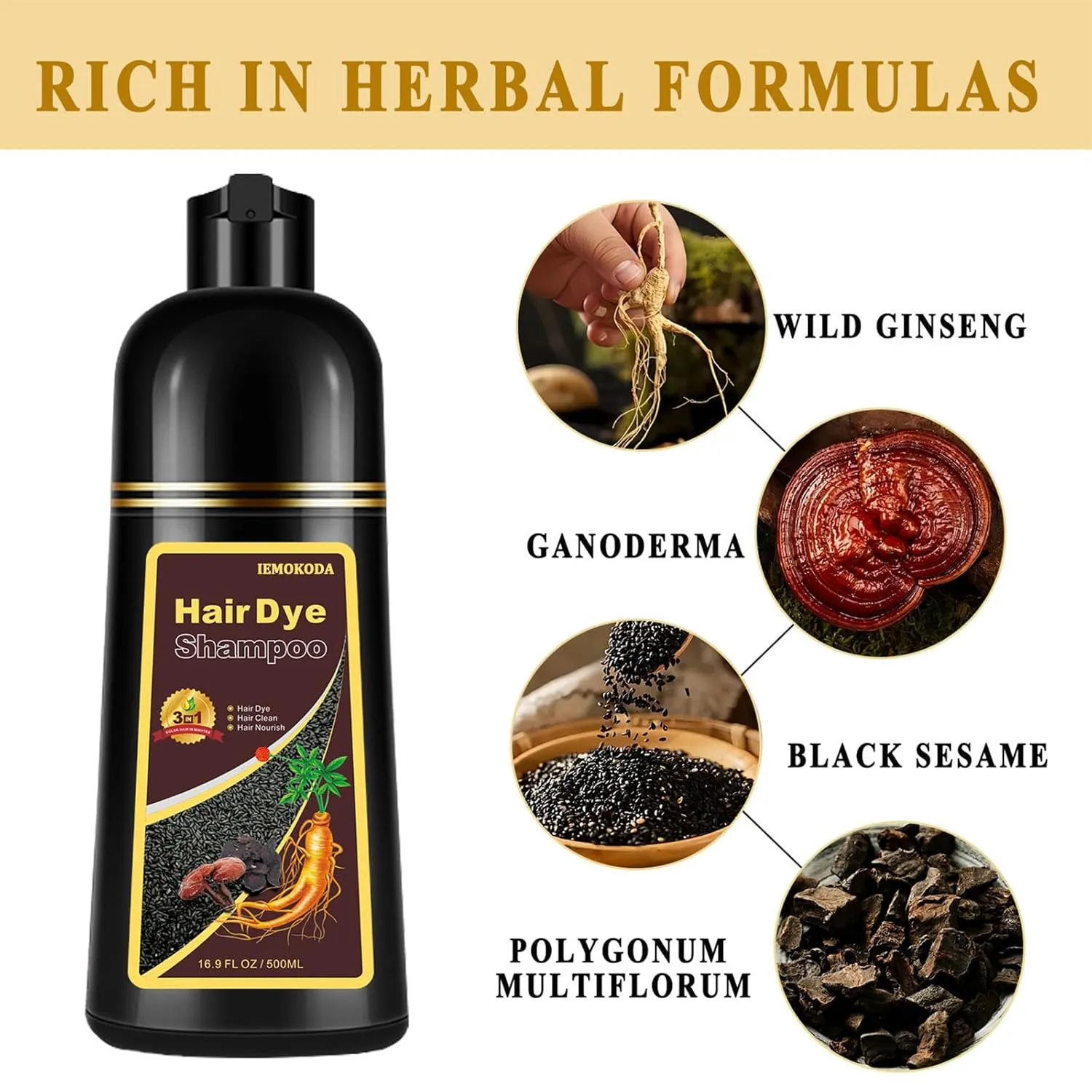 Light Brown Hair Dye Shampoo 3 in 1, Long-lasting & Natual Hair Color Shampoo, Herbal Ingredients Natural Shampoo Hair Dye Effect in Minutes, Gifts for Men Women 500ml
