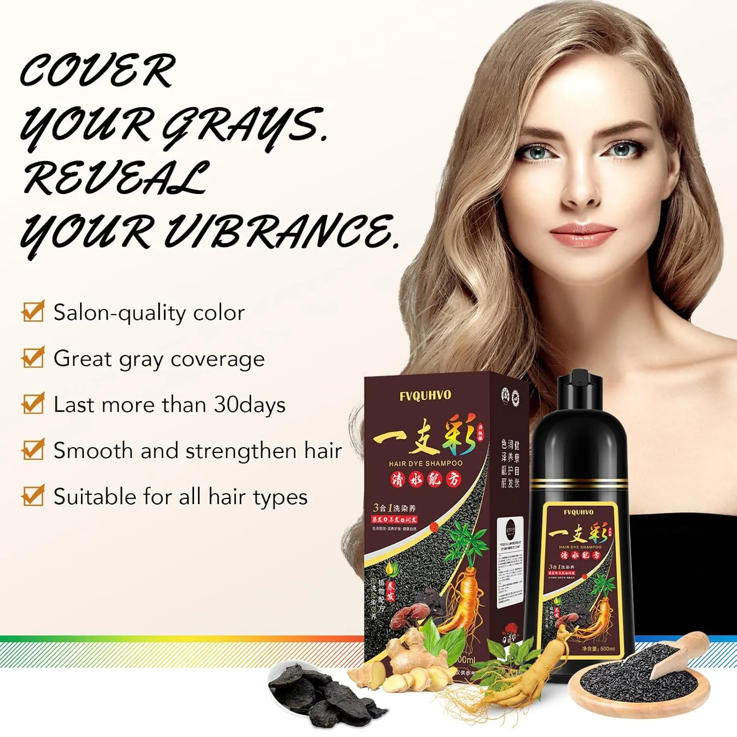 Light Brown Hair Dye Shampoo for Vibrant Hair, Natural & Long-lasting Hair Color Shampoo Para Canas Mujer, 3 in 1 Herbal Shampoo Hair Dye, Gifts for Men Women 500ml