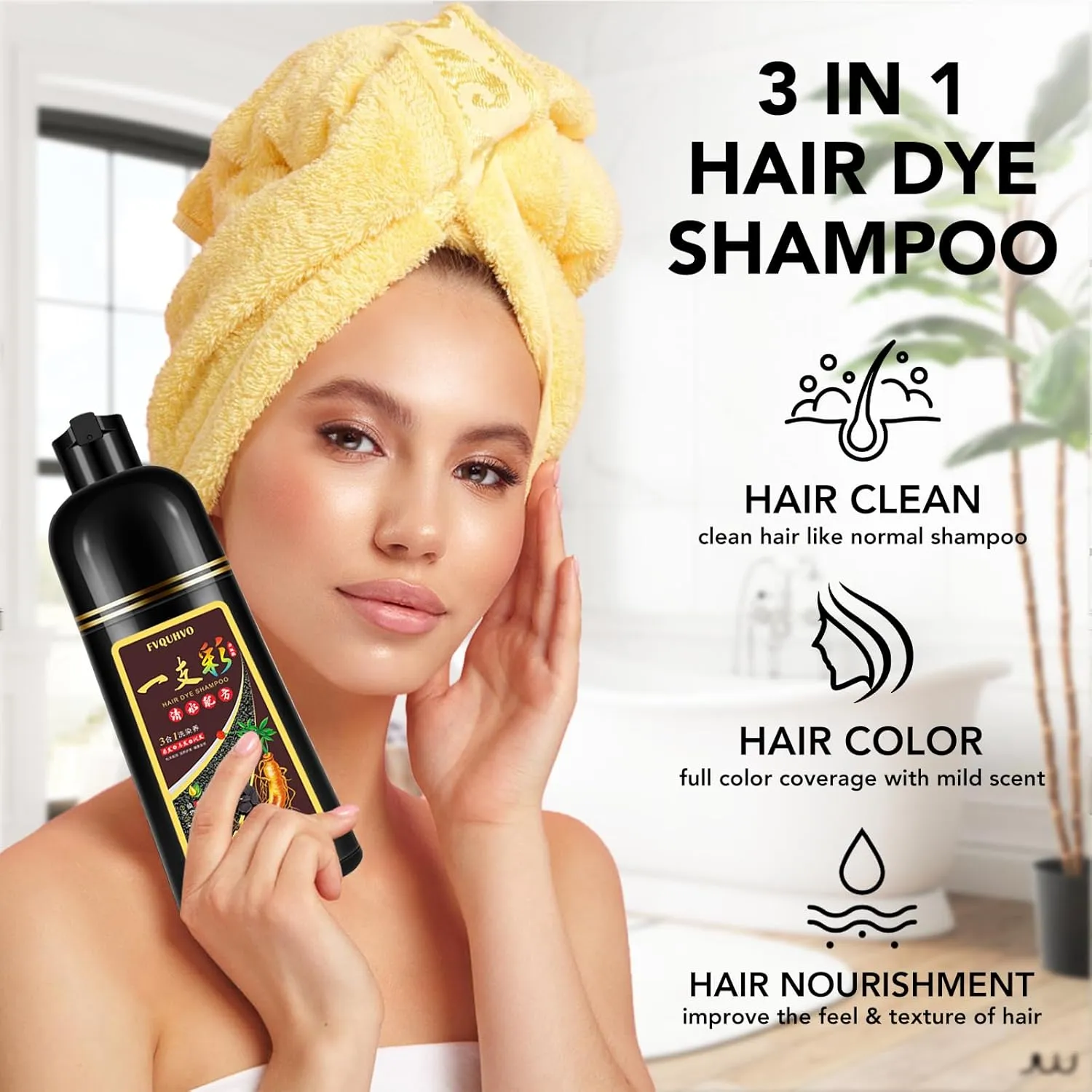 Light Brown Hair Dye Shampoo for Vibrant Hair, Natural & Long-lasting Hair Color Shampoo Para Canas Mujer, 3 in 1 Herbal Shampoo Hair Dye, Gifts for Men Women 500ml