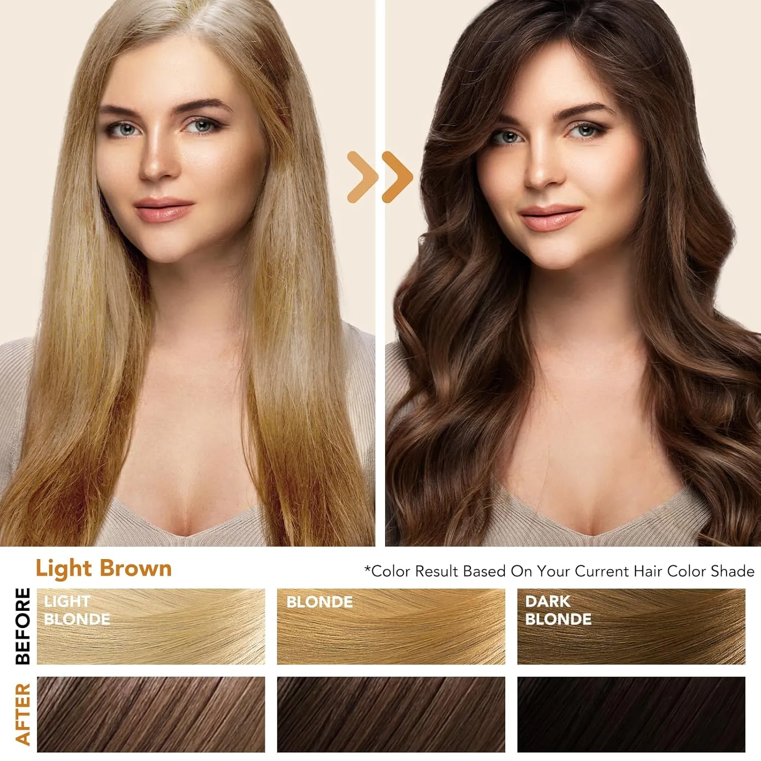 Light Brown Hair Dye Shampoo for Vibrant Hair, Natural & Long-lasting Hair Color Shampoo Para Canas Mujer, 3 in 1 Herbal Shampoo Hair Dye, Gifts for Men Women 500ml