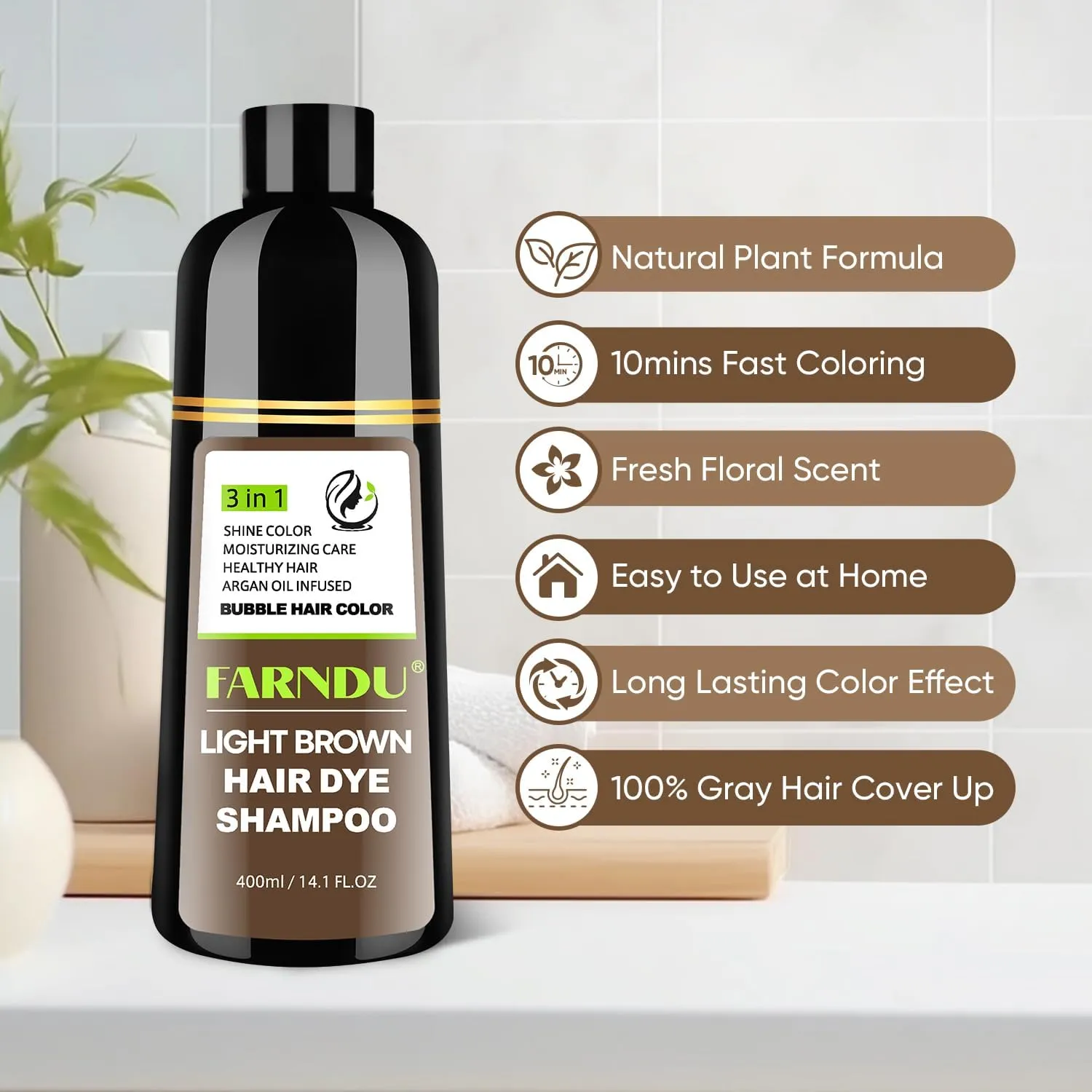 Light Brown Hair Dye Shampoo for Women Men, Instant Gray Hair Coverage Natural Herbal Hair Color Shampoo 3 In 1 champu para canas