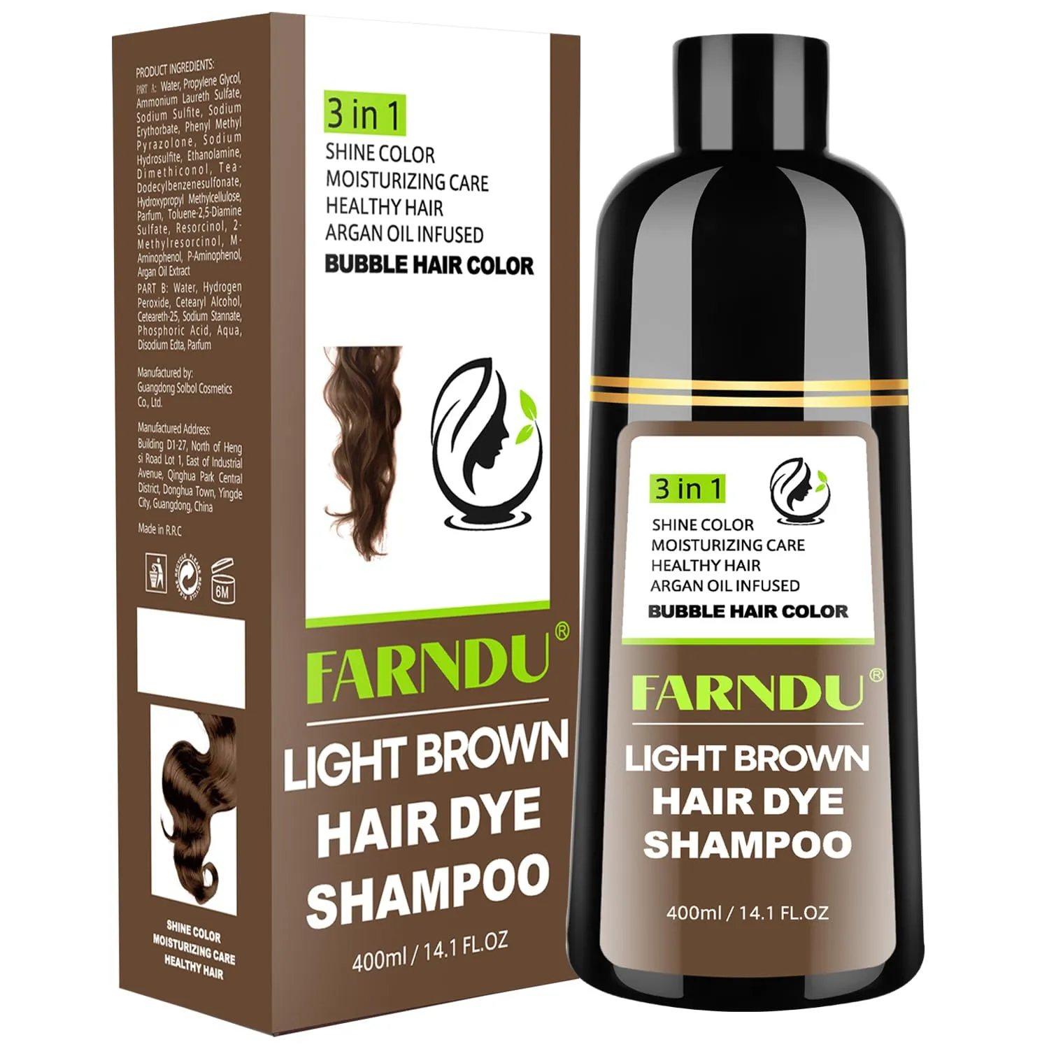 Light Brown Hair Dye Shampoo for Women Men, Instant Gray Hair Coverage Natural Herbal Hair Color Shampoo 3 In 1 champu para canas