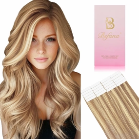 Light Blonde Tape in Hair Extensions Human Hair, 20inch 20Pcs #16/22 Highlighted Golden Blonde Balayage Human Hair Extensions,Straight Silky 50g Remy Tape ins