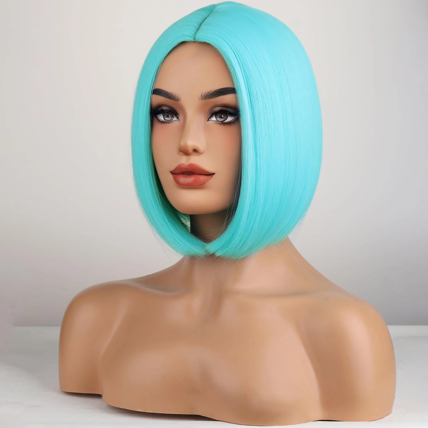 Light Blue Wig Short Bob Wigs Short Straight Blue Teal Wig for Women Girls Middle Part Heat Resistant Synthetic Wigs for Daily Use Cosplay Wig With Wig Cap