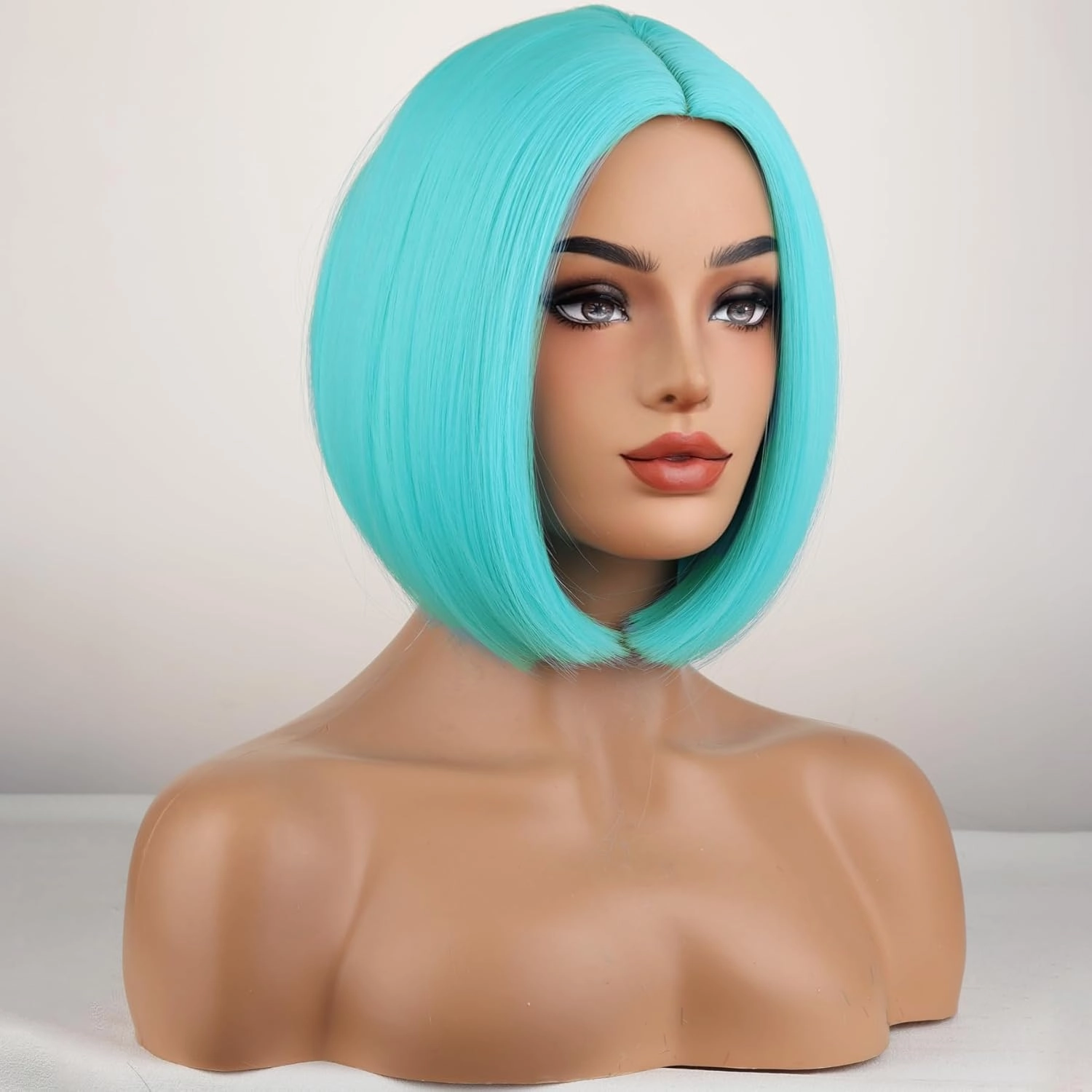Light Blue Wig Short Bob Wigs Short Straight Blue Teal Wig for Women Girls Middle Part Heat Resistant Synthetic Wigs for Daily Use Cosplay Wig With Wig Cap