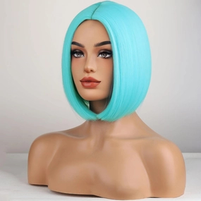 Light Blue Wig Short Bob Wigs Short Straight Blue Teal Wig for Women Girls Middle Part Heat Resistant Synthetic Wigs for Daily Use Cosplay Wig With Wig Cap